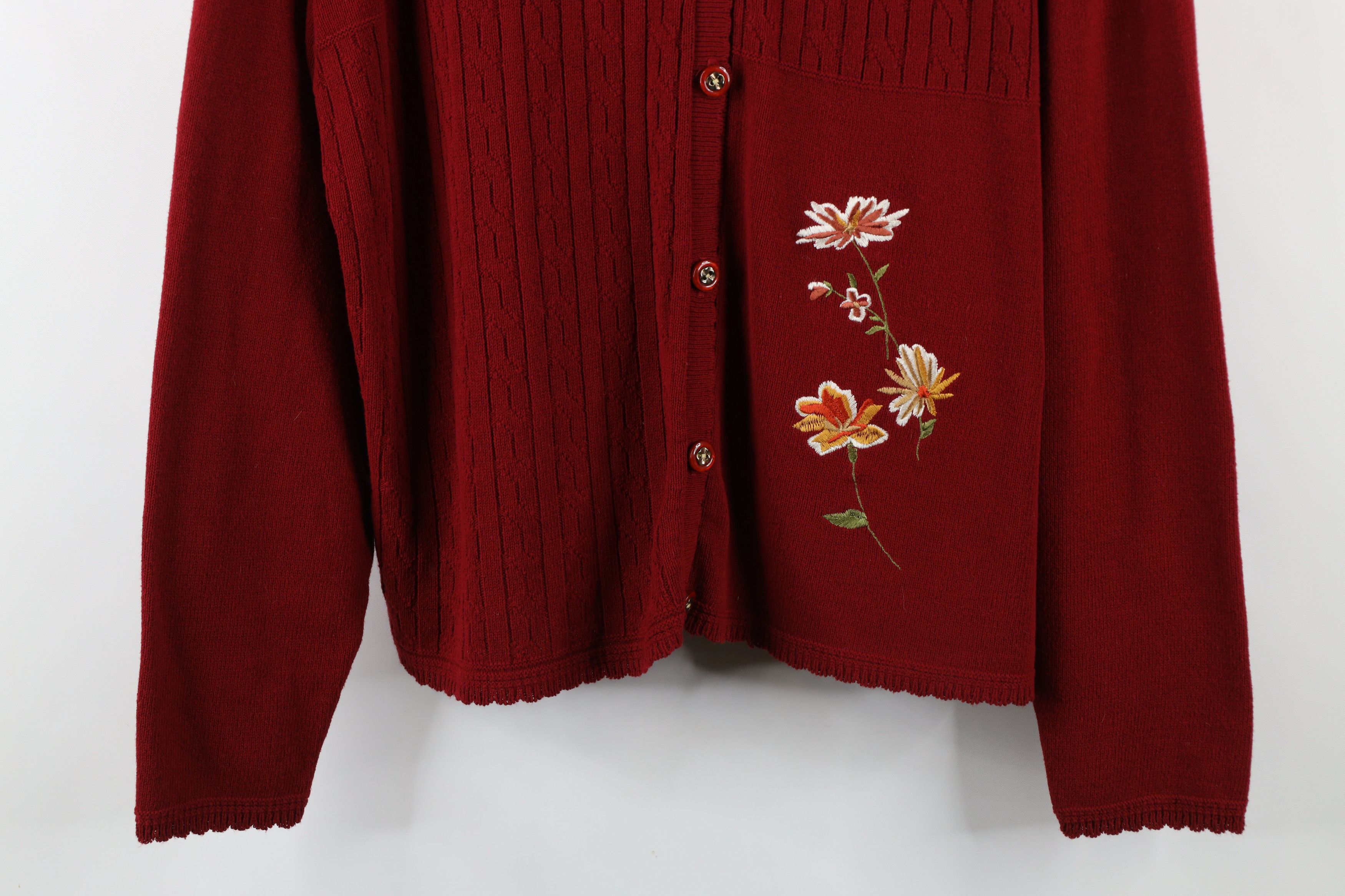 Vintage Vintage 90s Streetwear Flower Cardigan Sweater Red USA Size XL / US 12-14 / IT 48-50 - 3 Thumbnail