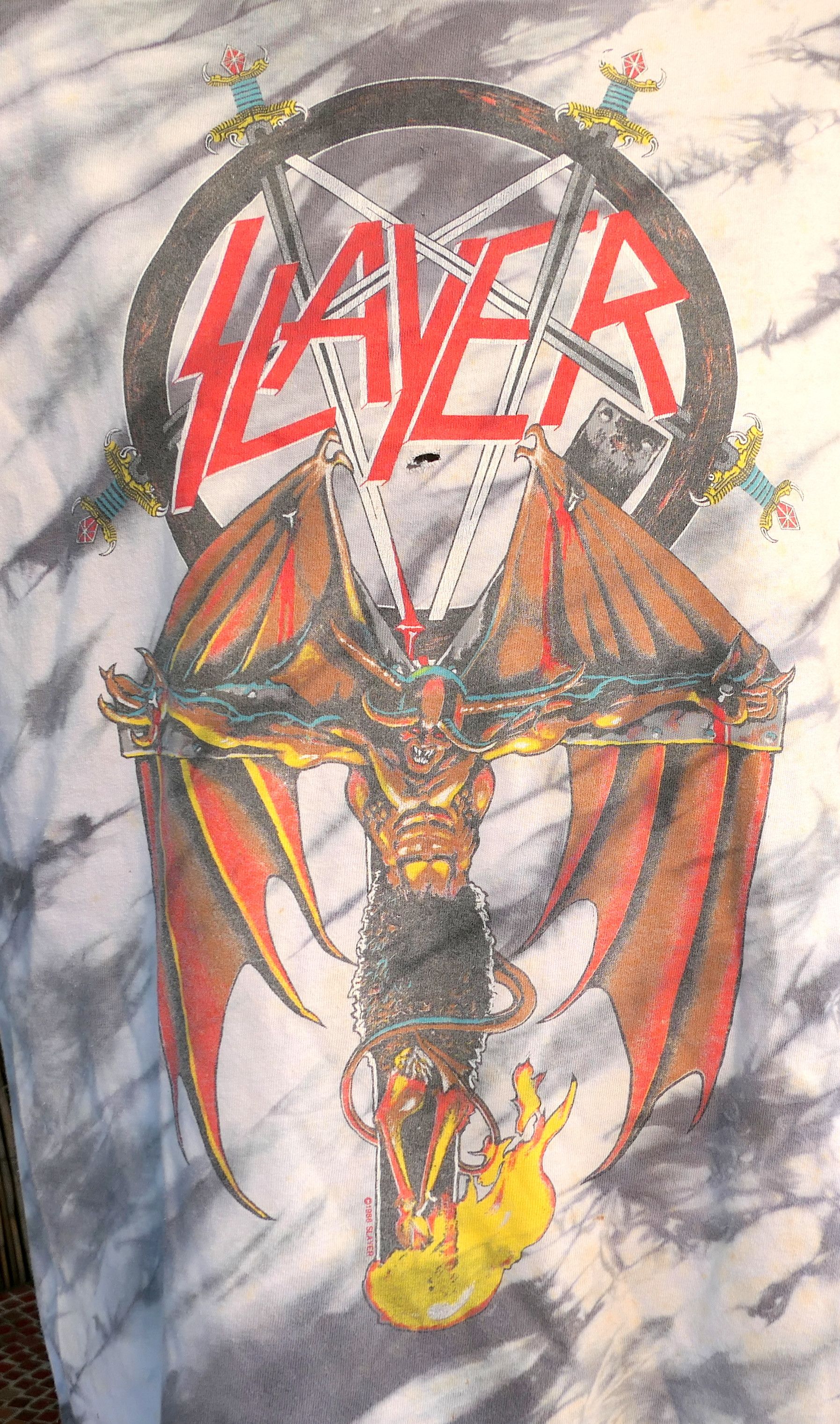 Vintage Vintage 1988 SLAYER Crucified Demon Tie Dye T Shirt Large Size US L / EU 52-54 / 3 - 2 Thumbnail
