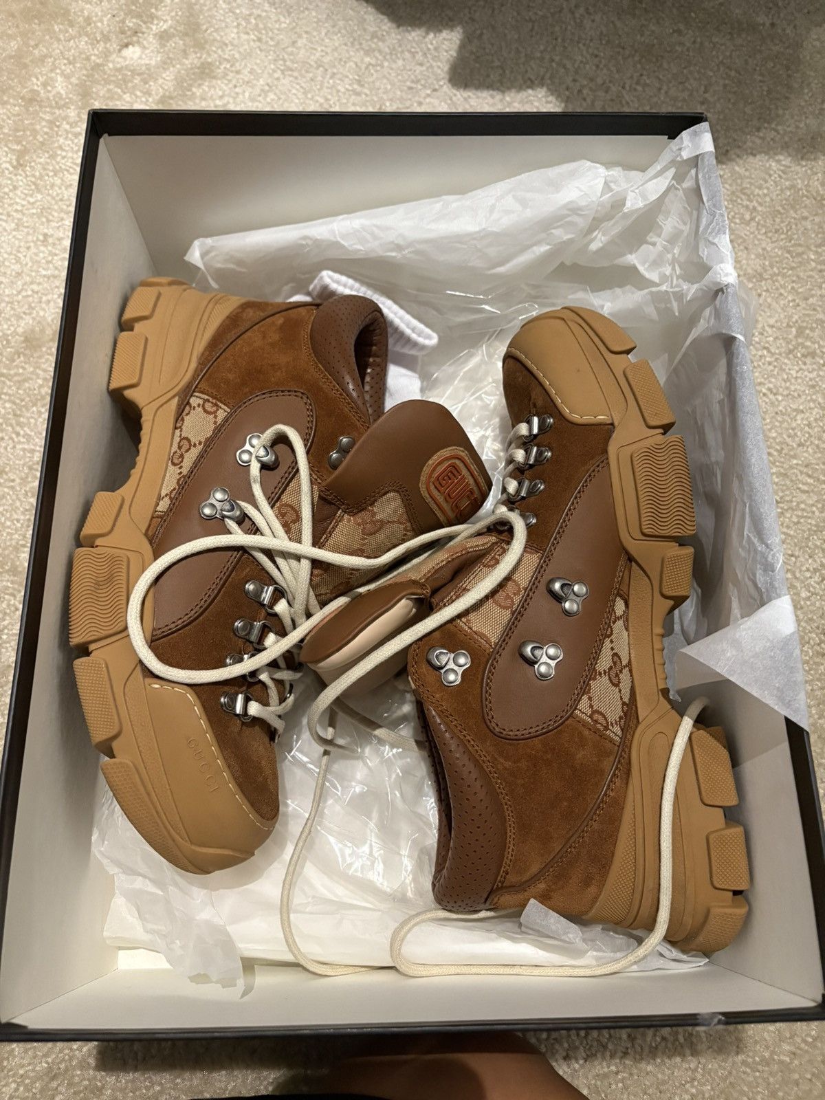 GUCCI Flashtrek Men's Suede Leather Lace Up Hiking Boots