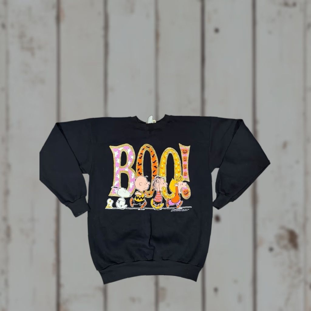 Peanuts VINTAGE Peanuts Snoopy & Woodstock Pumpkins Halloween Sweatshirt XL Black Unisex Adults 90s Graphic Print Pullover Crew Neck Long Sleeve Size US XL / EU 56 / 4 - 1 Thumbnail