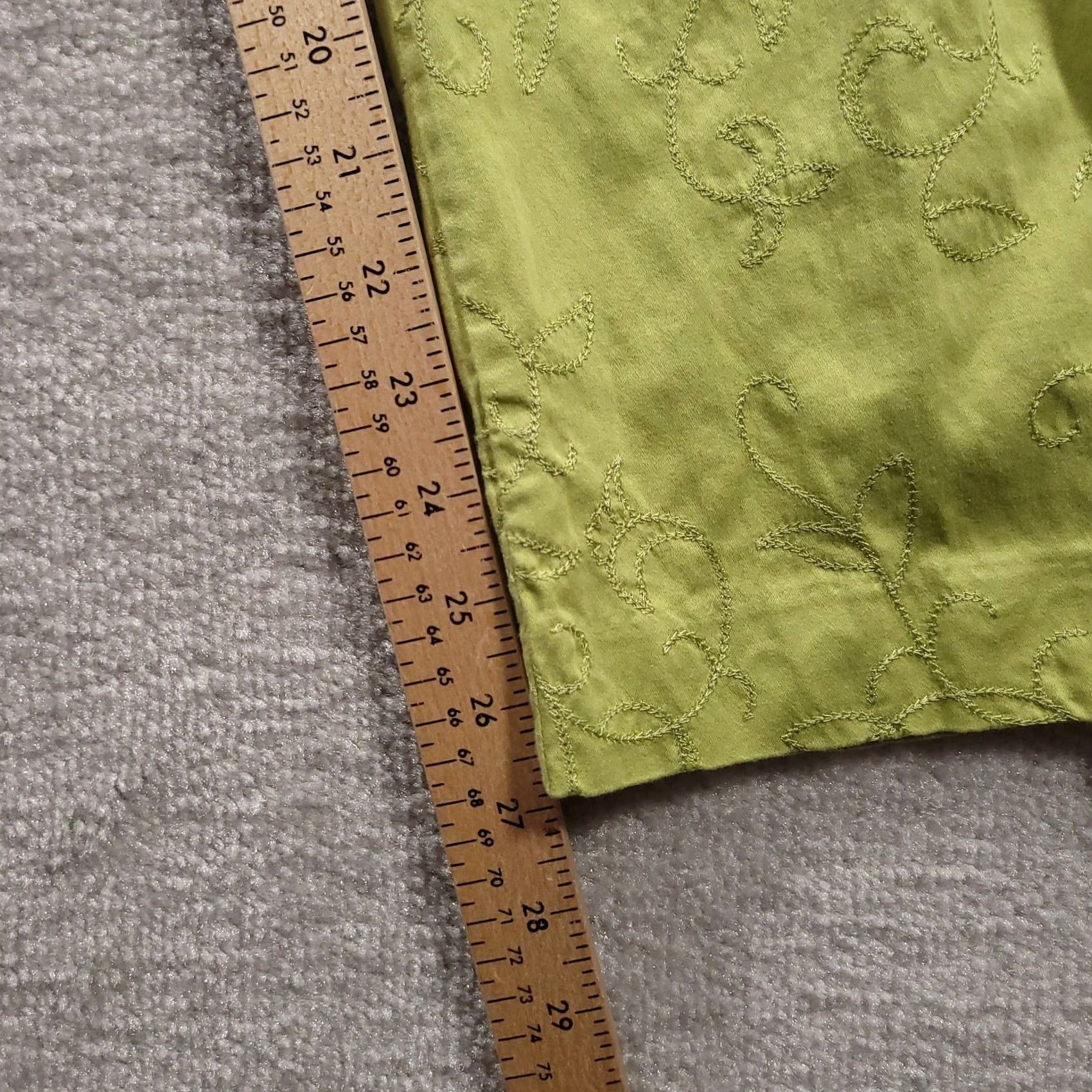 Vintage Dressbarn Green Floral Embroidered Cropped Pants Capri Size 10 Side Zip Size 32" / US 10 / IT 46 - 6 Thumbnail