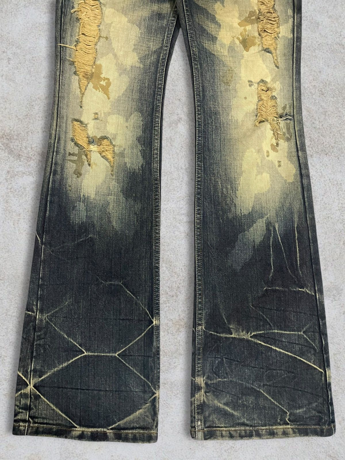 GOSTAR DE FUGA Japanese Goth Acid Wash Distressed Avant-Garde Flare Denim Size 32" / US 10 / IT 46 - 6 Thumbnail