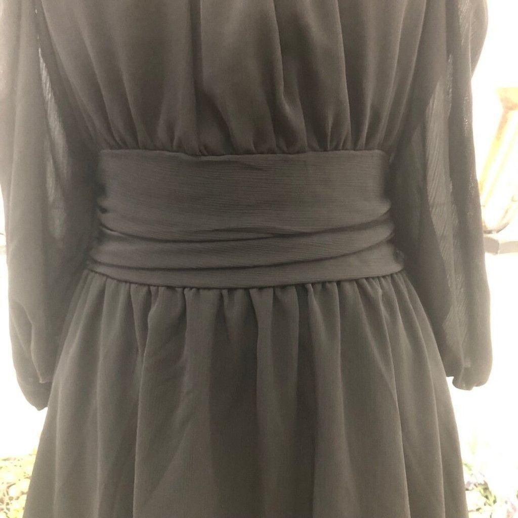 Vintage Cocktail Dress Lantern Sleeves Tie-Back Closure Black L NWOT Size L / US 10 / IT 46 - 6 Thumbnail