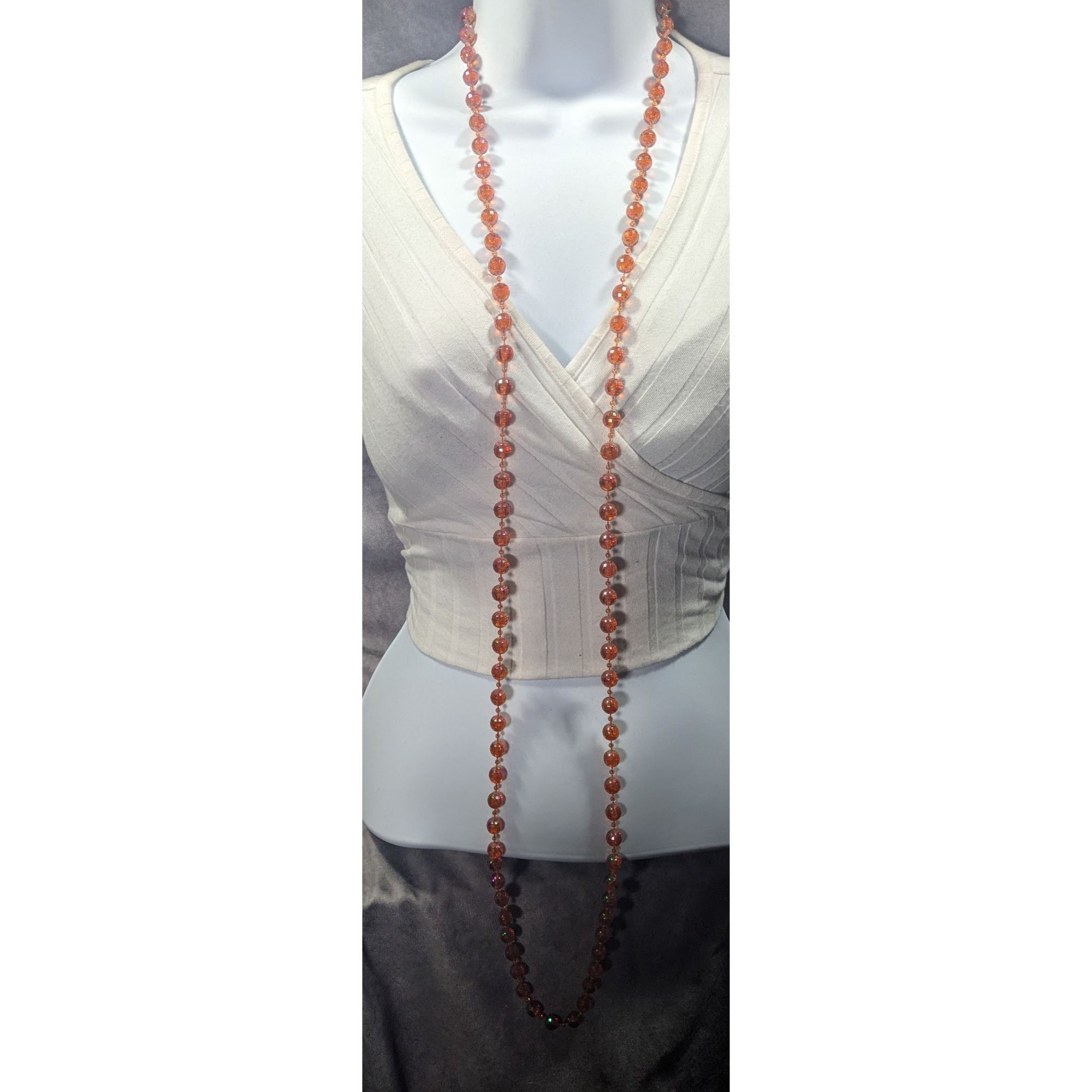 Other Sparkly Glam Orange Faceted Beaded Extra Long Necklace Size ONE SIZE - 6 Thumbnail