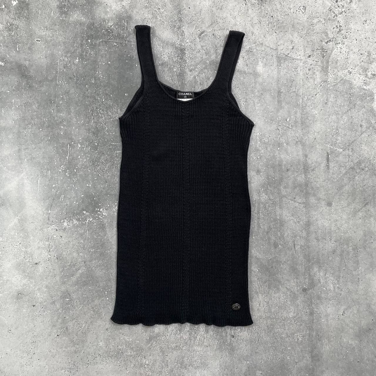 Chanel Vintage Chanel Ribbed Sleeveless Tank Top Logo Women’s Black Size XS / US 0-2 / IT 36-38 - 2 Thumbnail