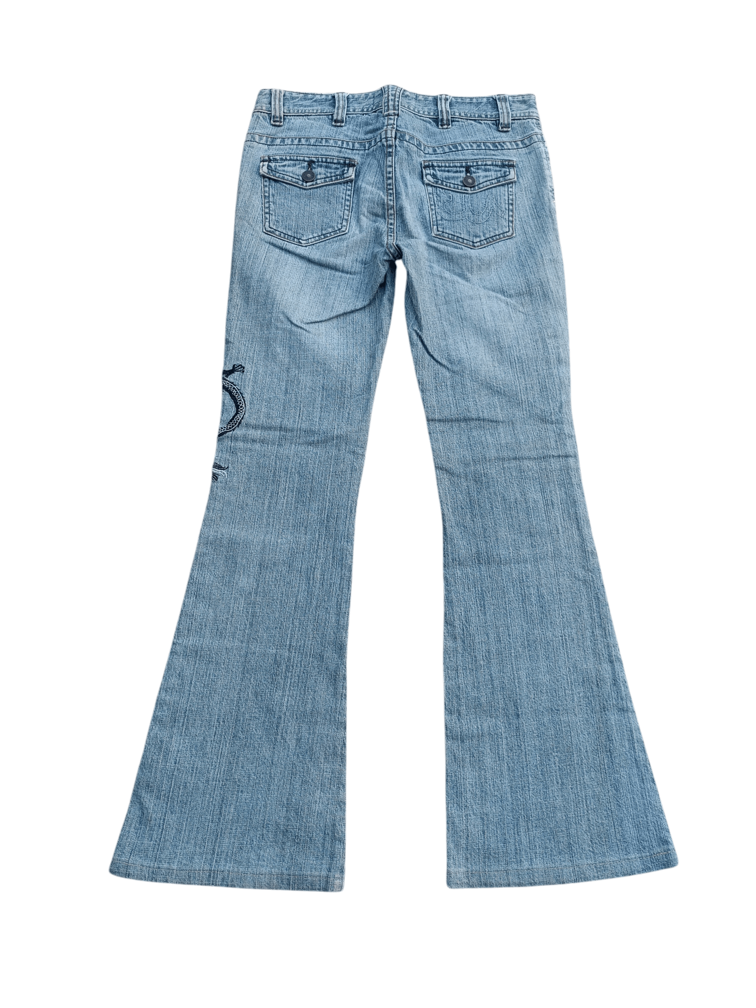If Six Was Nine × Japanese Brand INSANE Vintage Embroidered Dragon Tribal Flared Denim Jeans Size US 28 / EU 44 - 11 Thumbnail