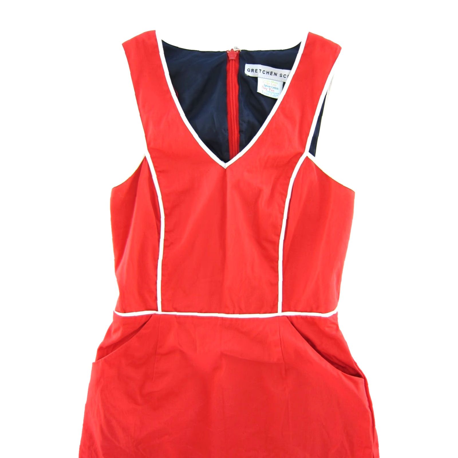 Vintage Gretchen Scott Cotton Stretch Red V-Neck Pocket Tank Dress S Women's Sheath Dress Small Pockets Size S / US 4 / IT 40 - 4 Thumbnail