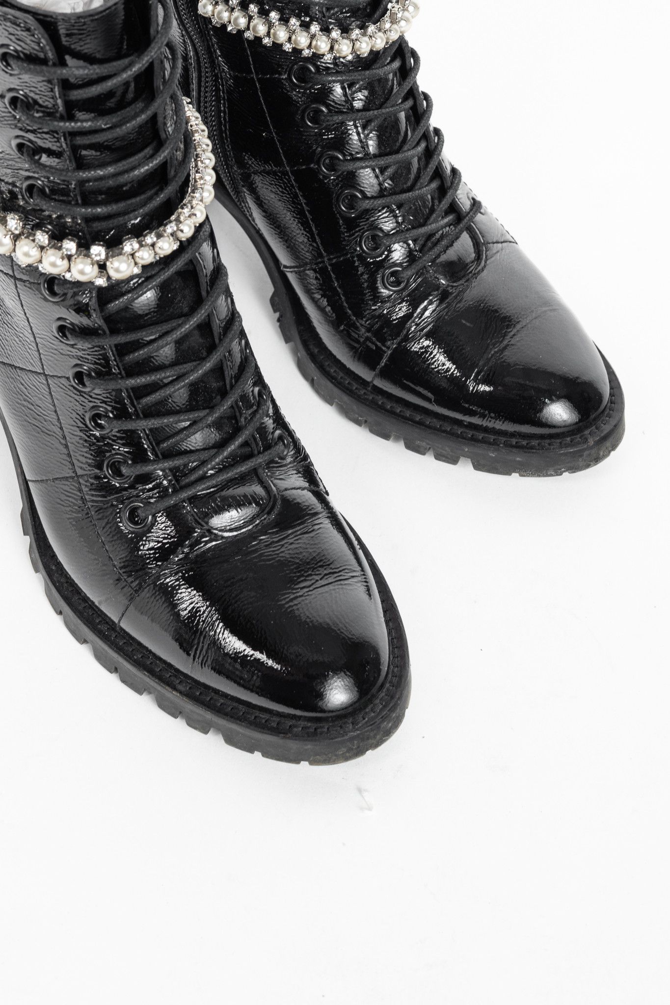 Jimmy Choo Jimmy Choo Cruz 65 Naplack Crystal/Pearl Piece Combat Boots Size US 7 / IT 37 - 6 Thumbnail
