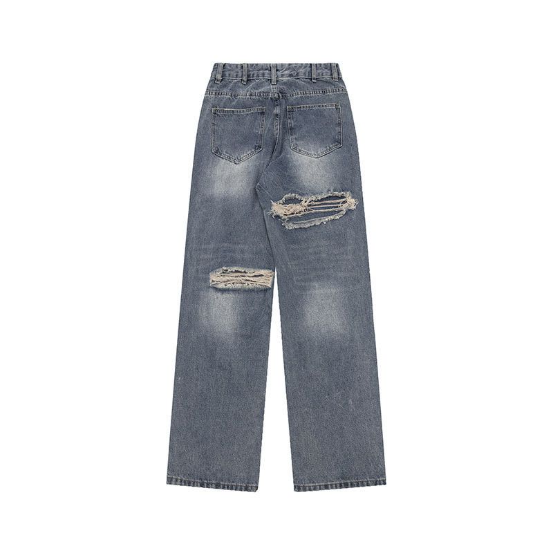 Jean Street-style retro burger fries embroidered ripped jeans Size US 32 / EU 48 - 2 Thumbnail