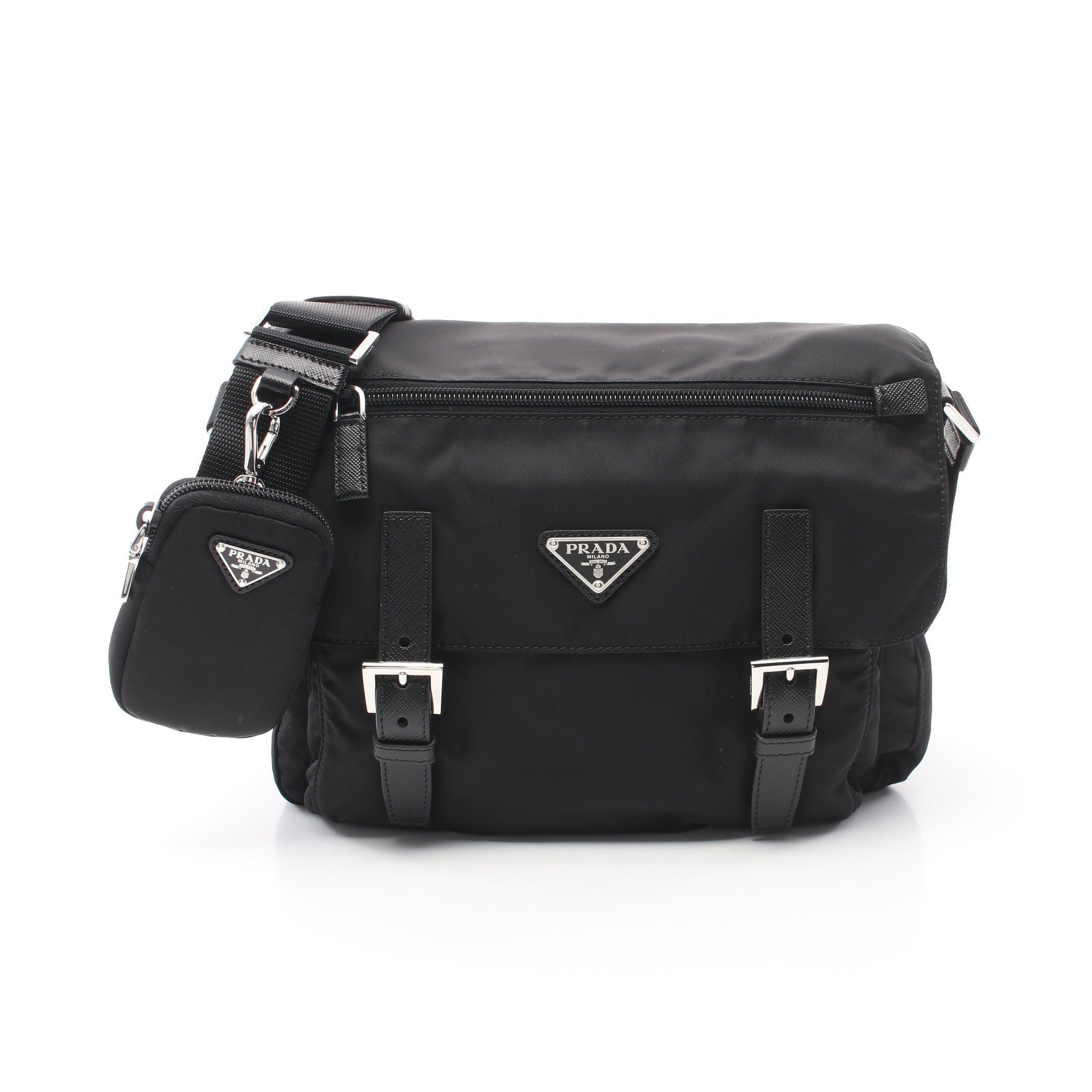 Prada Prada Vela Shoulder Bag Nylon Saffiano Leather Black Size ONE SIZE - 1 Thumbnail
