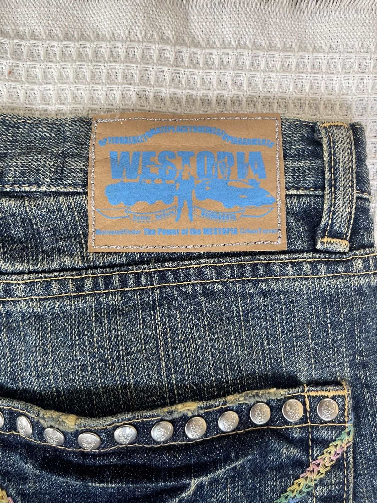 Kentucky Boy Tyler Rare‼️Vintage🔥WESTOPIA🔥Distressed Denim Skull Punk Design Size US 35 - 20 Thumbnail