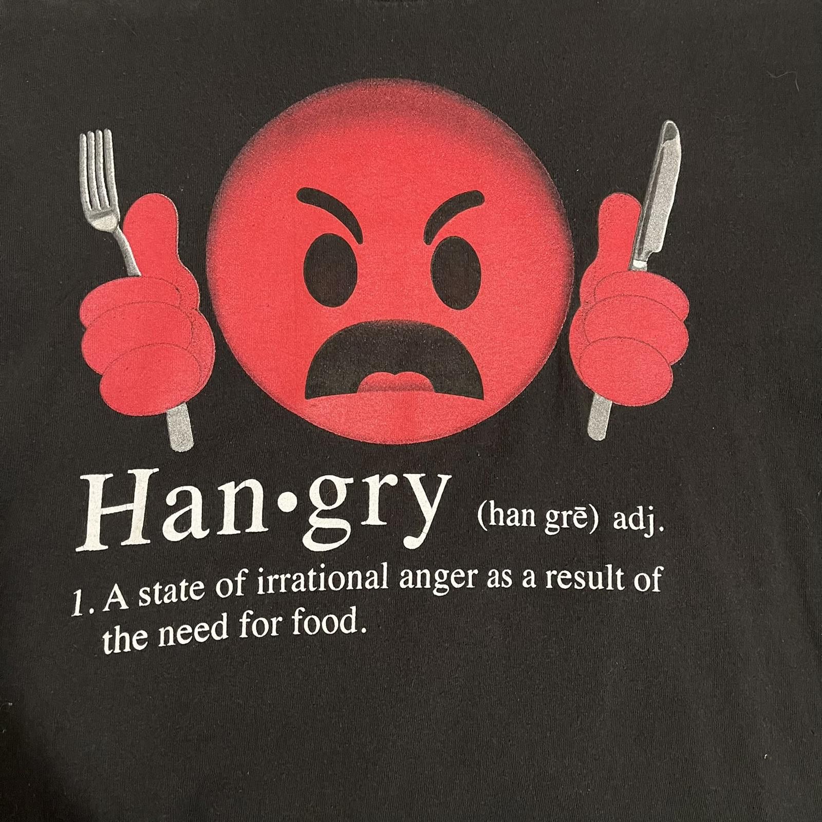 Delta 2000s 00s Hangry Emoji Funny Comedy Black Graphic T-shirt Size L / US 10 / IT 46 - 3 Thumbnail