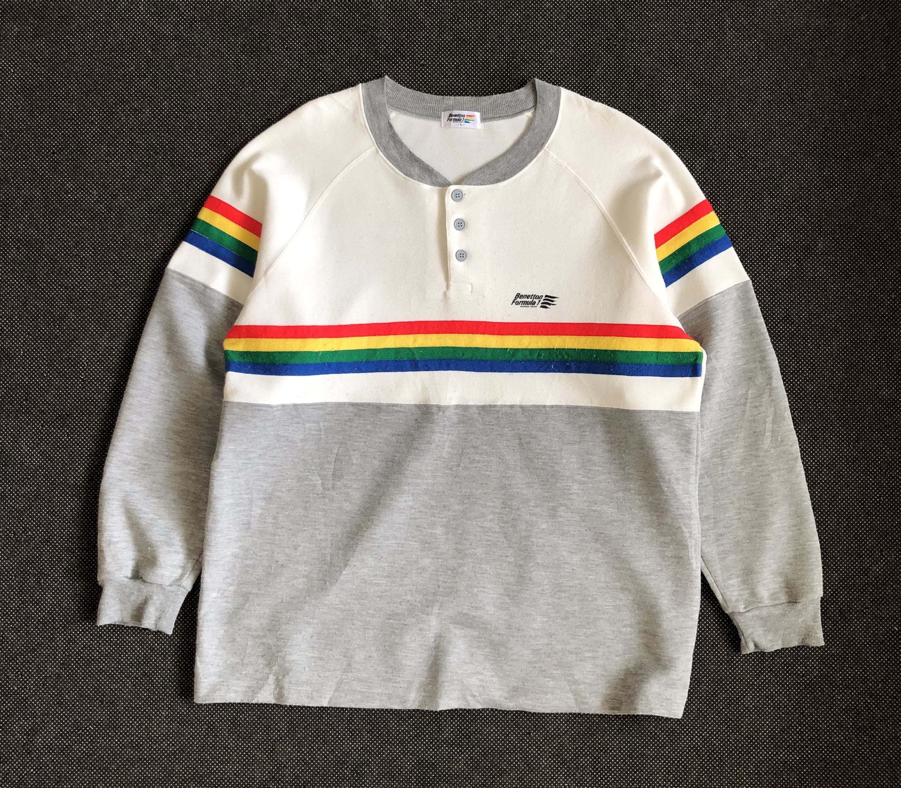Benetton VINTAGE BENETTON F1 RACING TEAM SWEAT BUTTON PULLOVER 65:35 Size US L / EU 52-54 / 3 - 1 Thumbnail