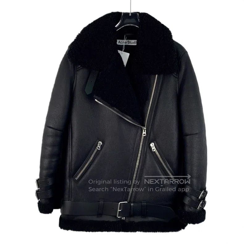 Acne Studios Acne Studios Black Lamb Fur Notched Collar Zip-Up Long Sle Size XS / US 0-2 / IT 36-38 - 1 Thumbnail