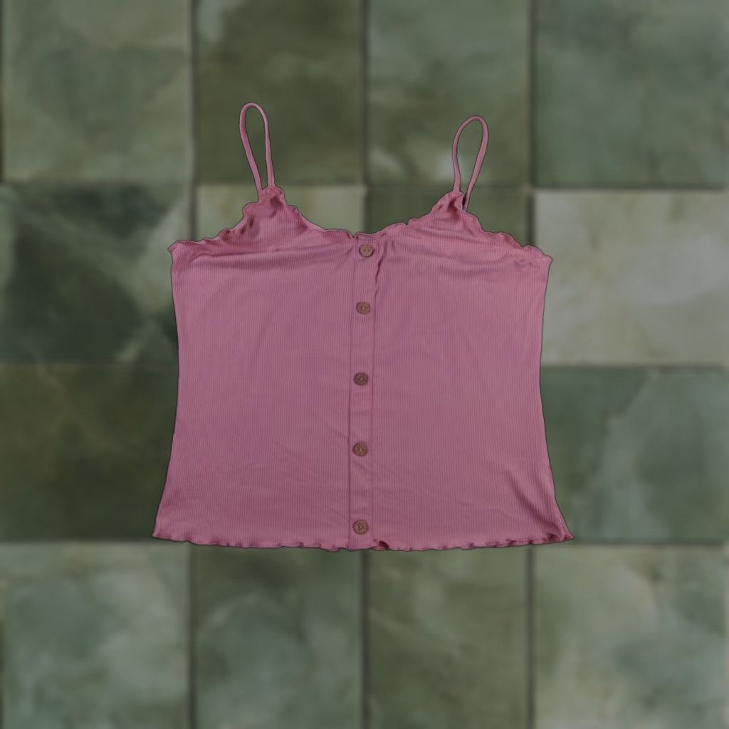 Vintage No Boundaries Camisole Tank Womens 2XL Pink Ribbed Button Front Spaghetti Straps Scoop Neck Sleeveless Shirt Size XXL / US 16-18 / IT 52-54 - 1 Thumbnail