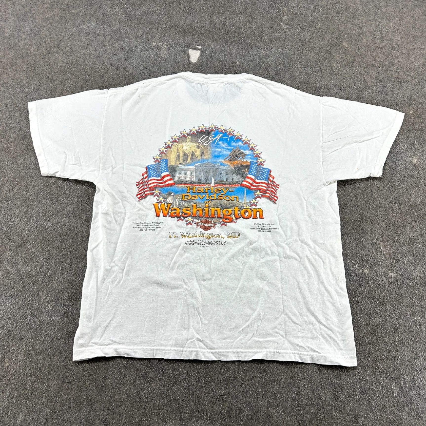 Harley Davidson VINTAGE Harley-Davidson Shirt Mens L White Rolling Thunder USA 90s Washington DC Y2K Graphic Print Crew Neck Short Sleeve Cotton Logo Reflective Size US L / EU 52-54 / 3 - 5 Thumbnail