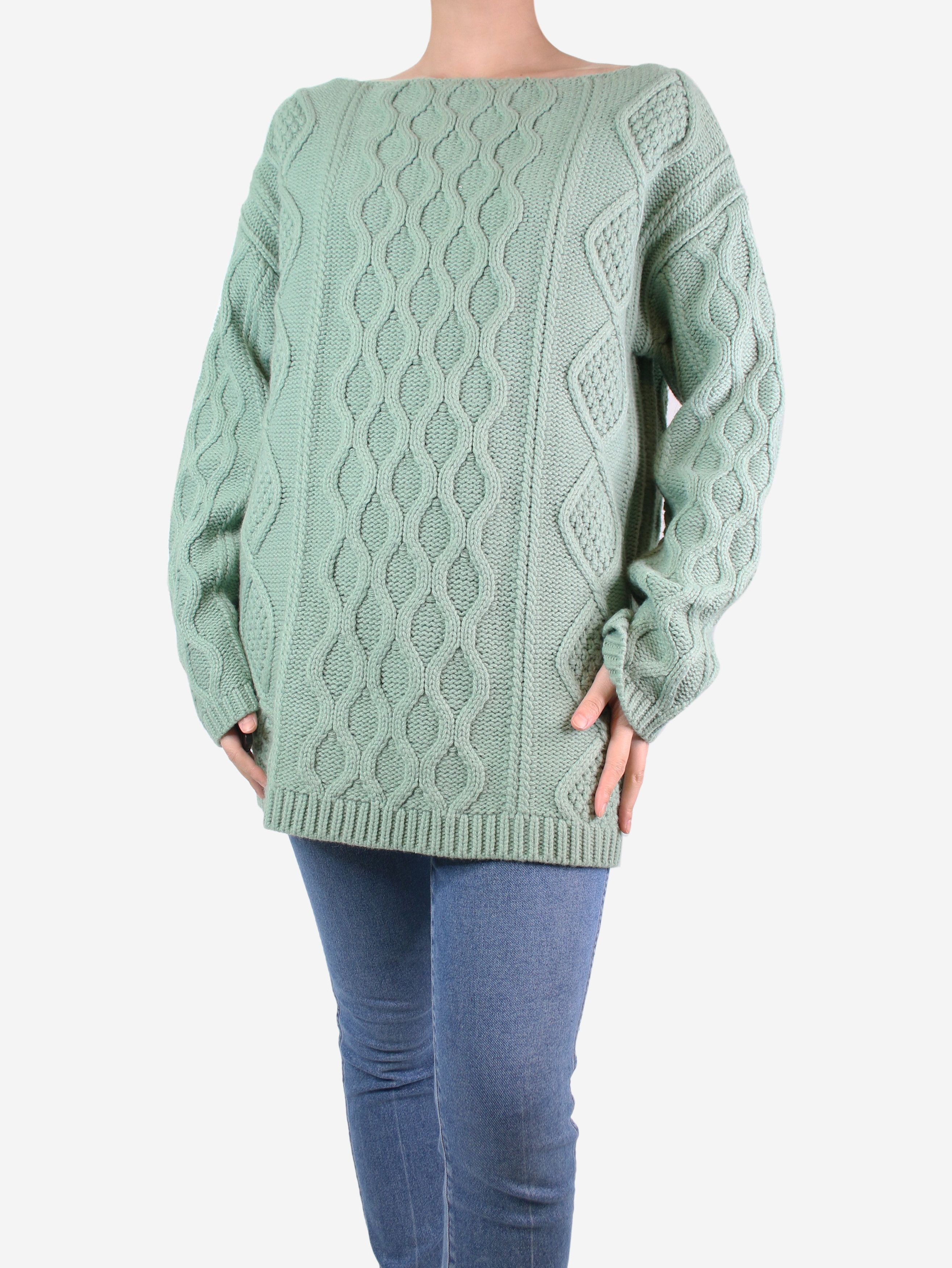 image of Self Portrait Green Oversized Cable Knit Jumper - Size S, Women's