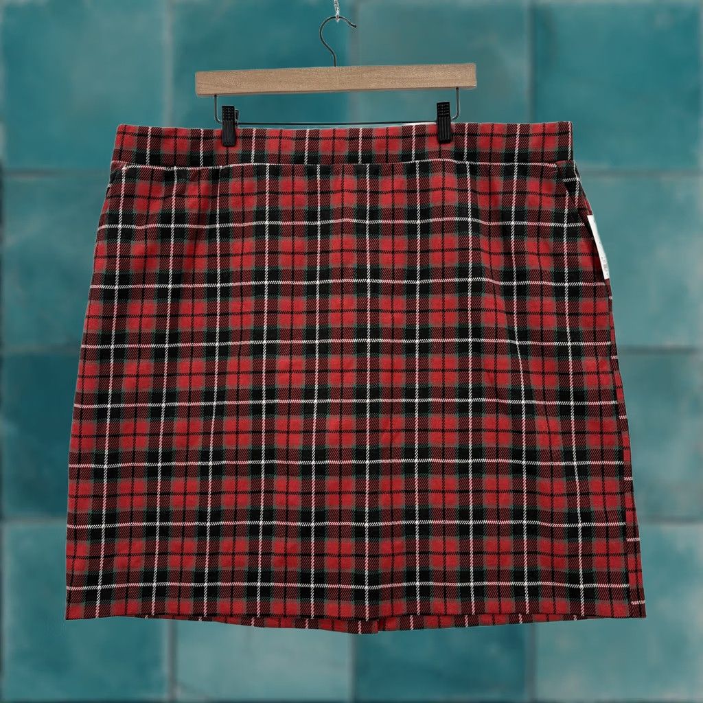 Croft & Barrow Croft & Barrow Skirt Womens 3X Red Plaid Knit Stretch Pull On Knee Pencil Winter Size 40" / US 18 - 1 Thumbnail