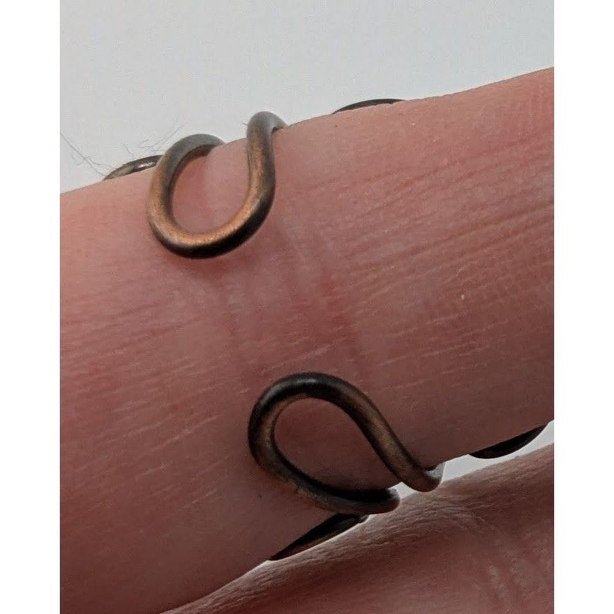 Handmade Handmade Copper Wire Wrapped Ring With Blue Glass Beads Adju Size ONE SIZE - 6 Thumbnail