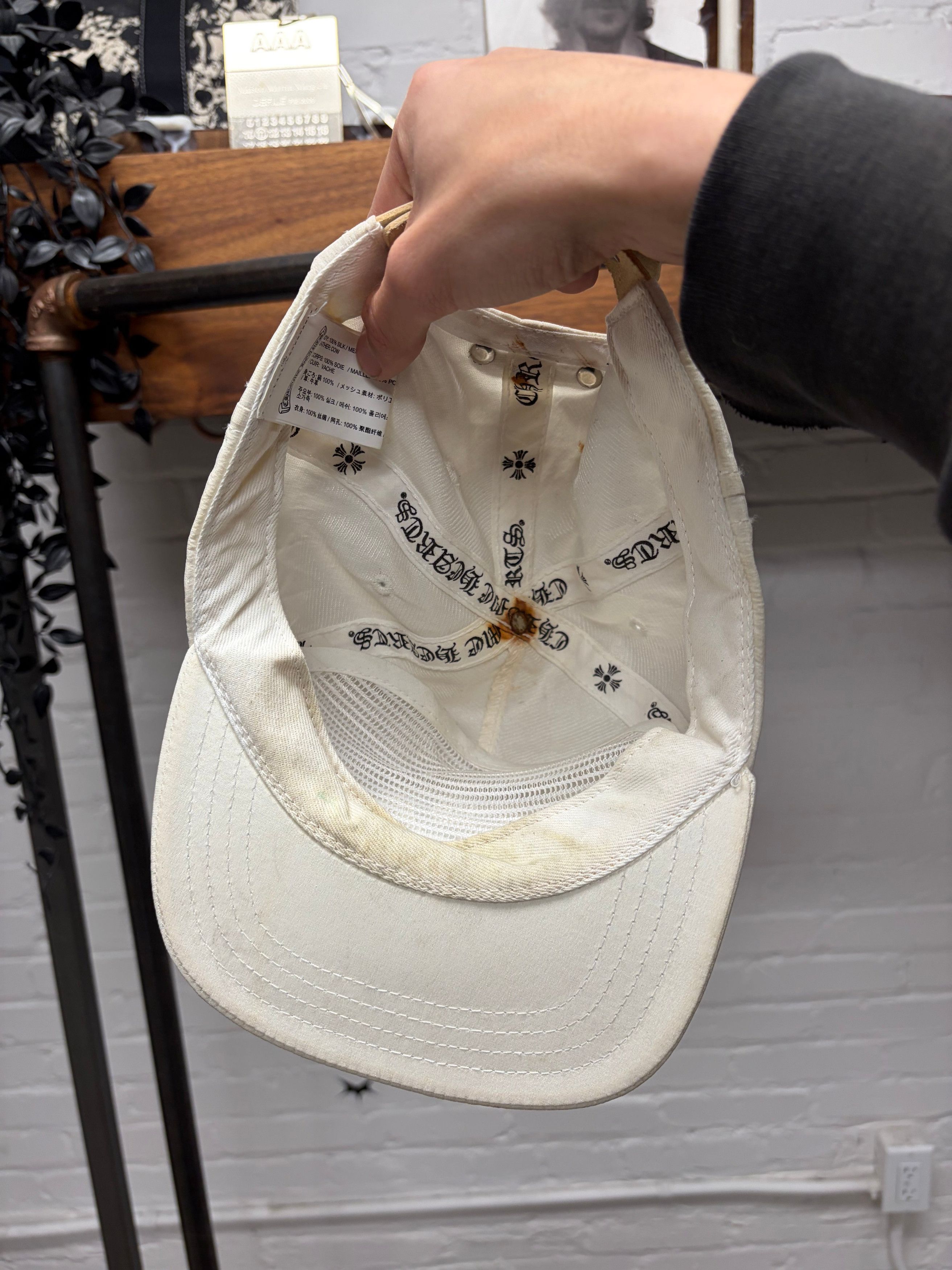 Chrome Hearts Chrome Hearts x Bella Hadid White Silk/Leather Strap Snap-Back Hat Size ONE SIZE - 5 Thumbnail