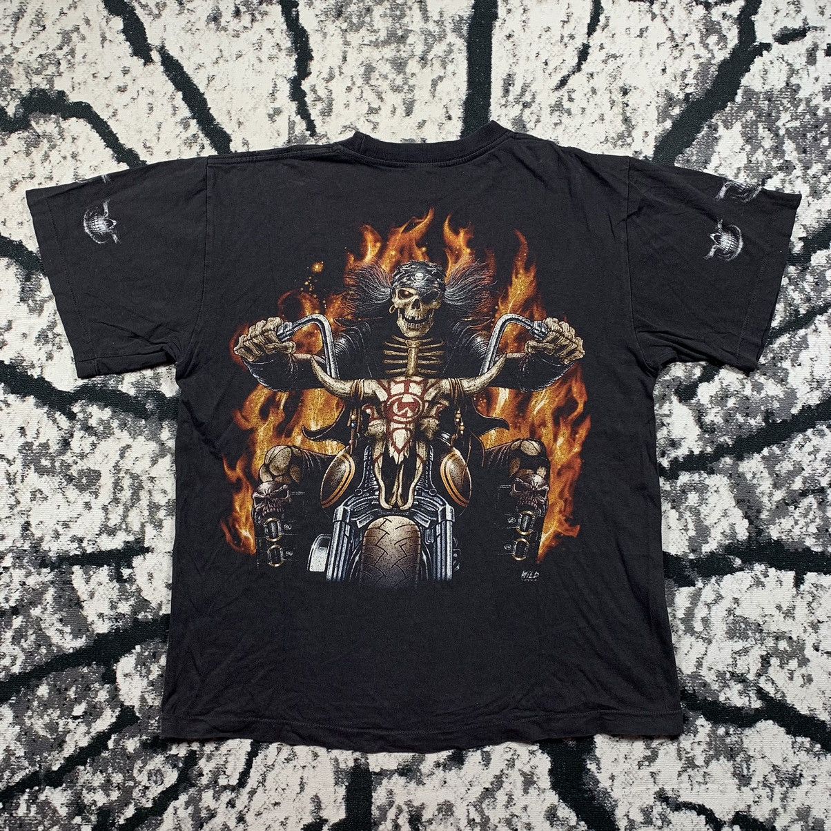 Vintage Vintage 90’s Wild Skeleton Motorcycle Tshirt Tee Skull Aop Size US M / EU 48-50 / 2 - 4 Thumbnail