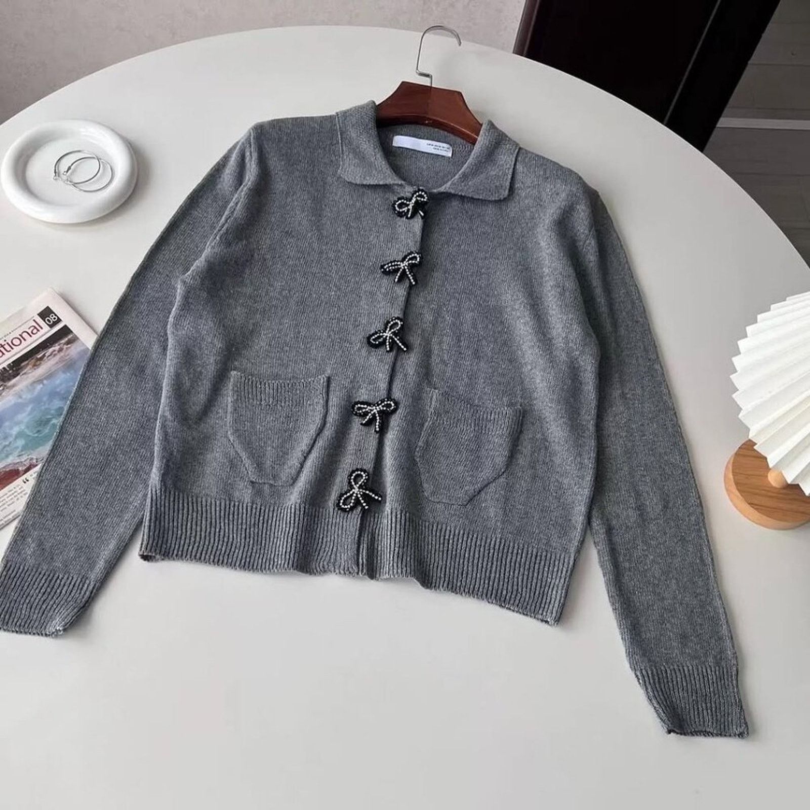 Zara RARE!!! ZARA Gray Embellished Knit Top NWT Size L / US 10 / IT 46 - 20 Thumbnail