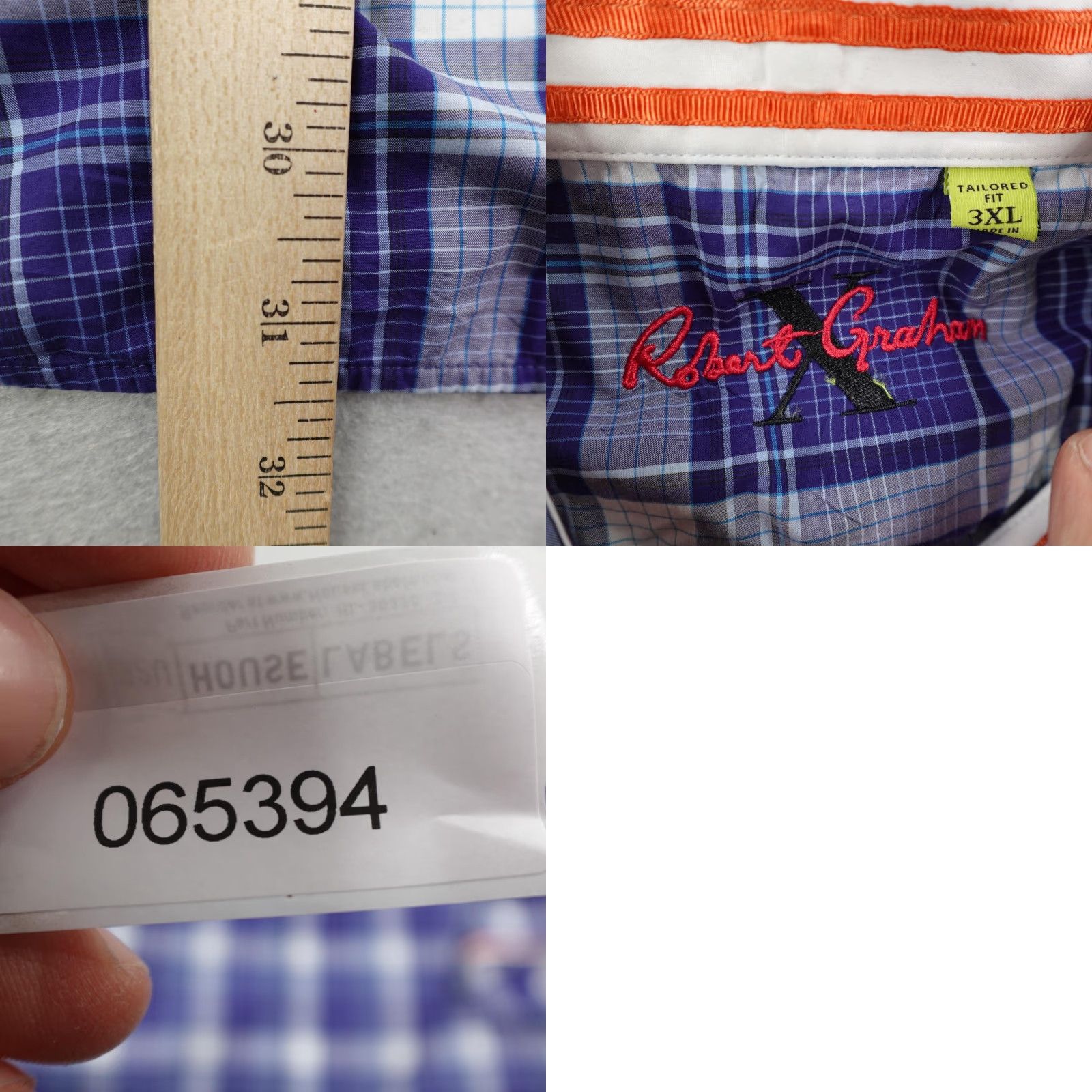 Robert Graham Robert Graham Shirt Mens 3XL Blue Plaid Short Sleeve Tailored Fit Button-Up Size US XXL / EU 58 / 5 - 8 Thumbnail