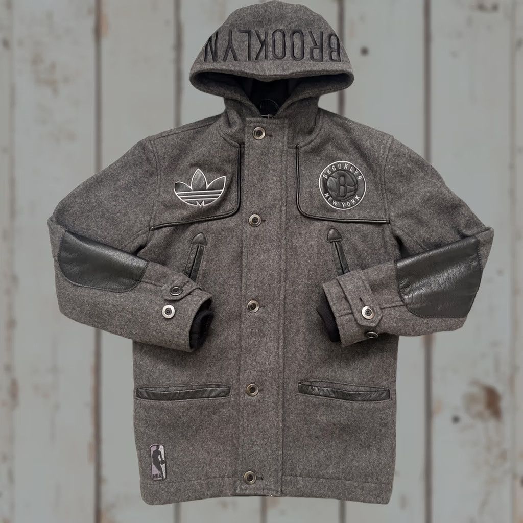 Adidas VINTAGE adidas Brooklyn Nets Wool Leather Parka Jacket XS Men Gray USA Size US XS / EU 42 / 0 - 1 Thumbnail