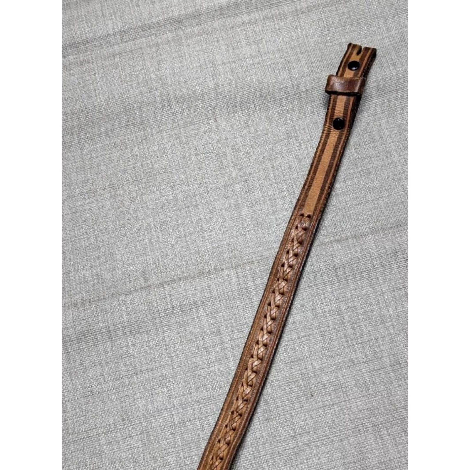 Vintage VINTAGE handcrafted brown leather belt Western Men 40 belt buckle West cowboy 7/8" width Weave Full Grain Cowhide Size 40 - 6 Thumbnail