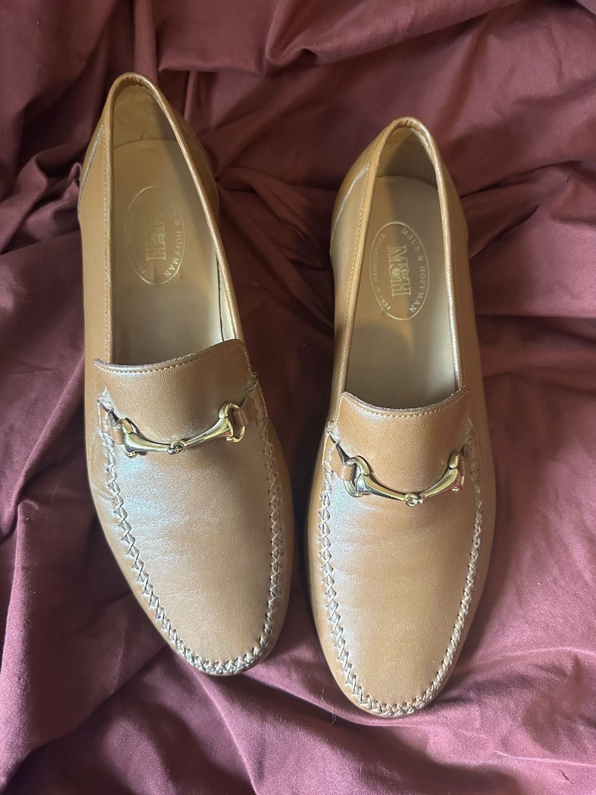 image of Maus Hoffman Maus & Hoffman Slip-On Tan Leather Loafers Men's Size 10 in Brown
