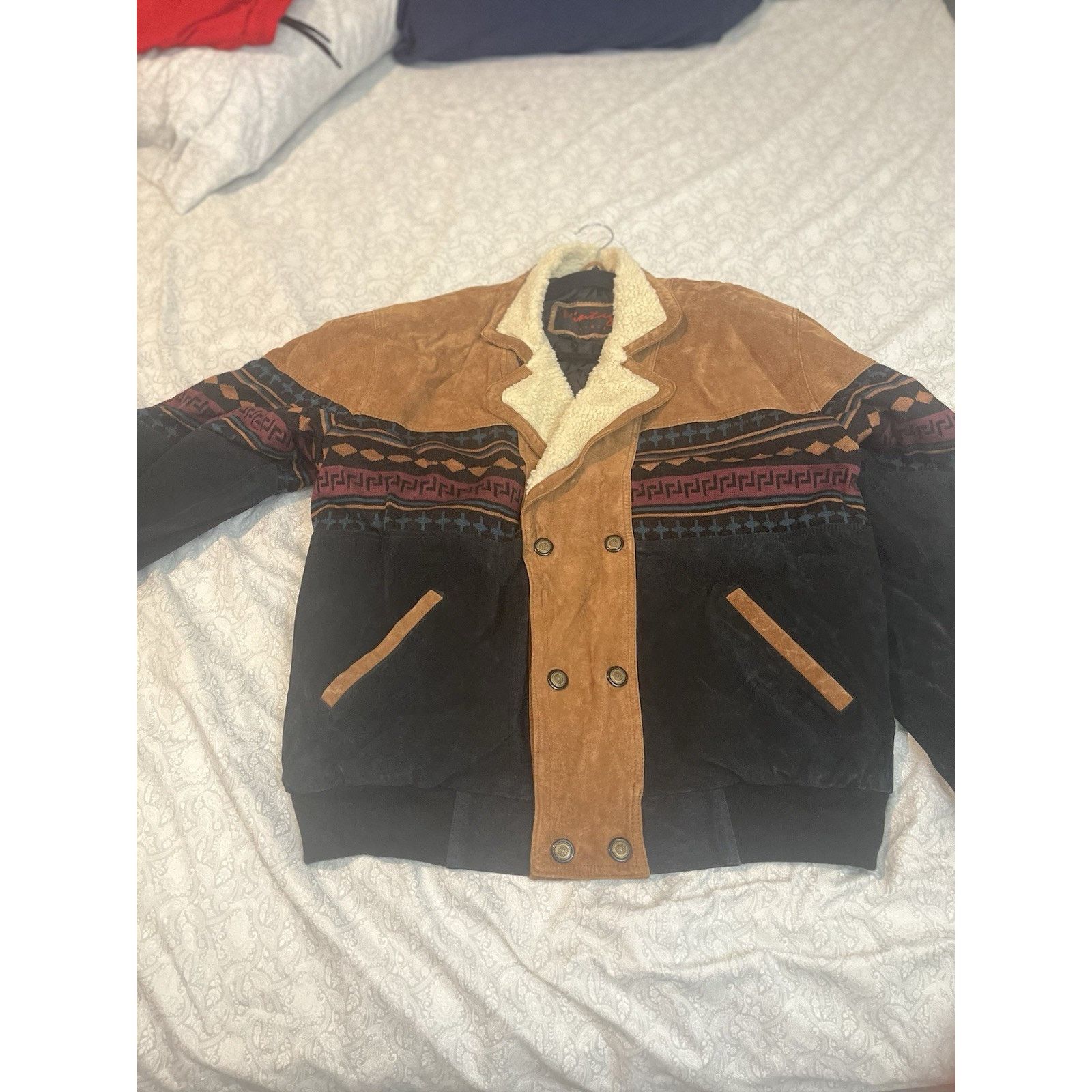 Other Vintage Leather Sherpa Lined Jacket Mens XL Western Aztec Size US XL / EU 56 / 4 - 9 Thumbnail