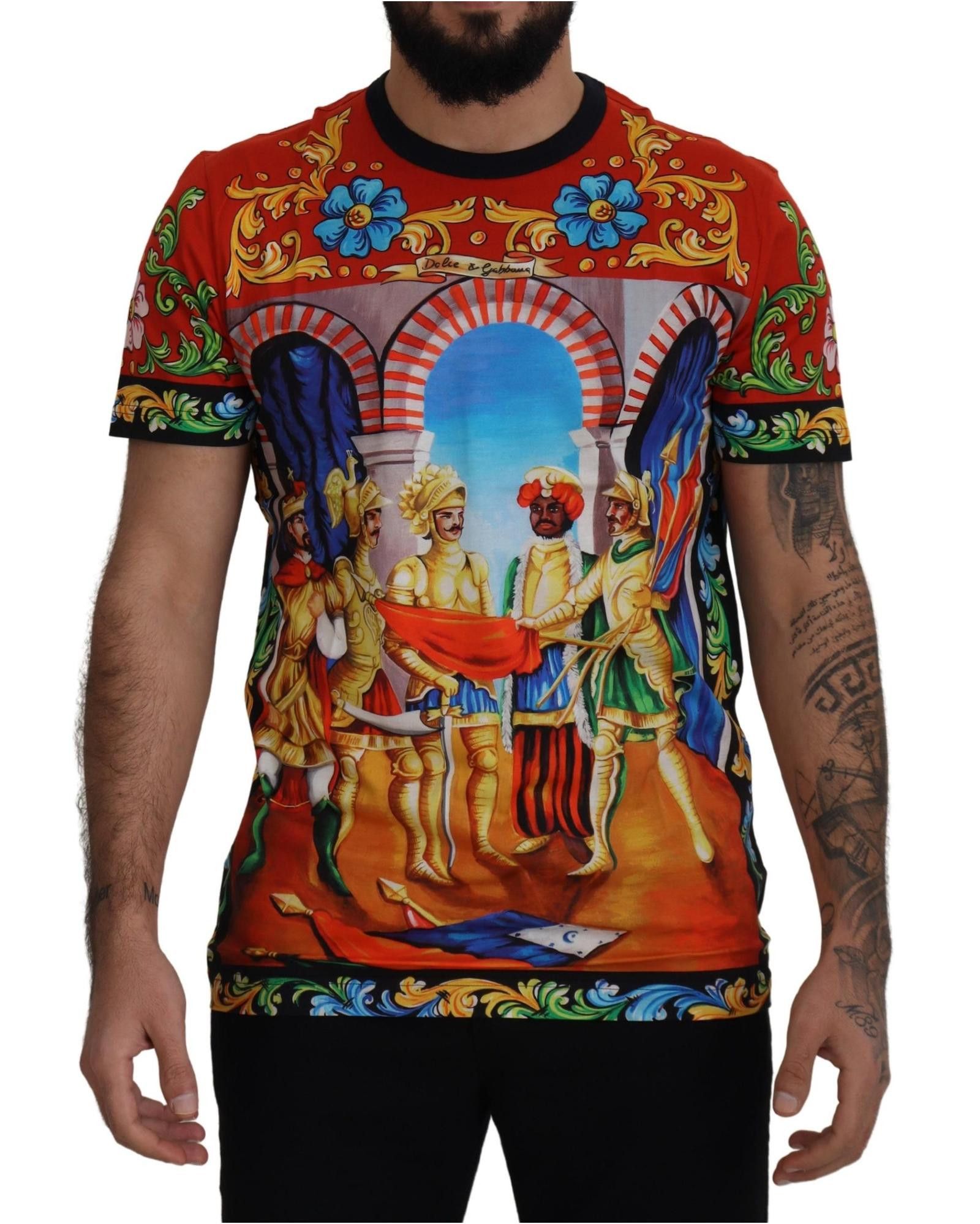 image of Dolce Gabbana Majolica Soldier Print Cotton T-Shirt, Men's (Size Medium)