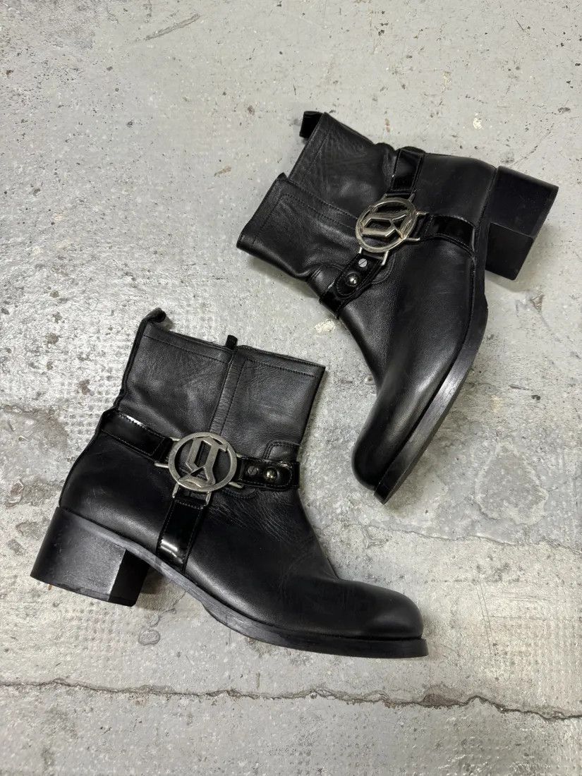 Designer × John Galliano × Vintage 2000s Galliano Black Buckle Leather Boots Size US 9 / IT 39 - 2 Thumbnail