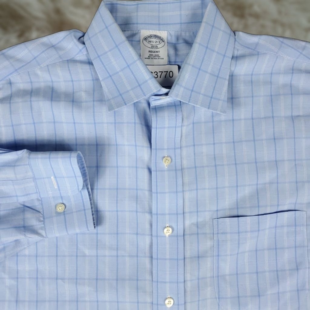 Brooks Brothers Brooks Brothers Dress Shirt Mens 16.5 Blue Plaid Long Sleeve Button Up Regular Fit Size 42R - 1 Thumbnail
