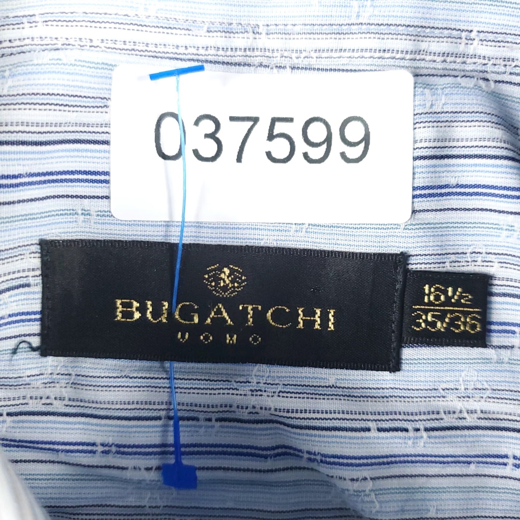 BUGATCHI Bugatchi Uomo Dress Shirt Mens 16.5 Blue Striped Long Sleeve Button Up Regular Fit Size 42R - 8 Thumbnail