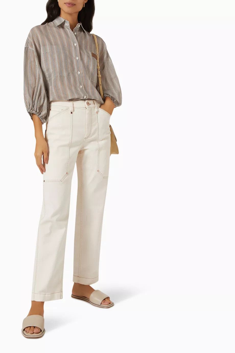 Brunello Cucinelli o1y0725 Denim Pant in Cream Size 30" / US 8 / IT 44 - 4 Thumbnail
