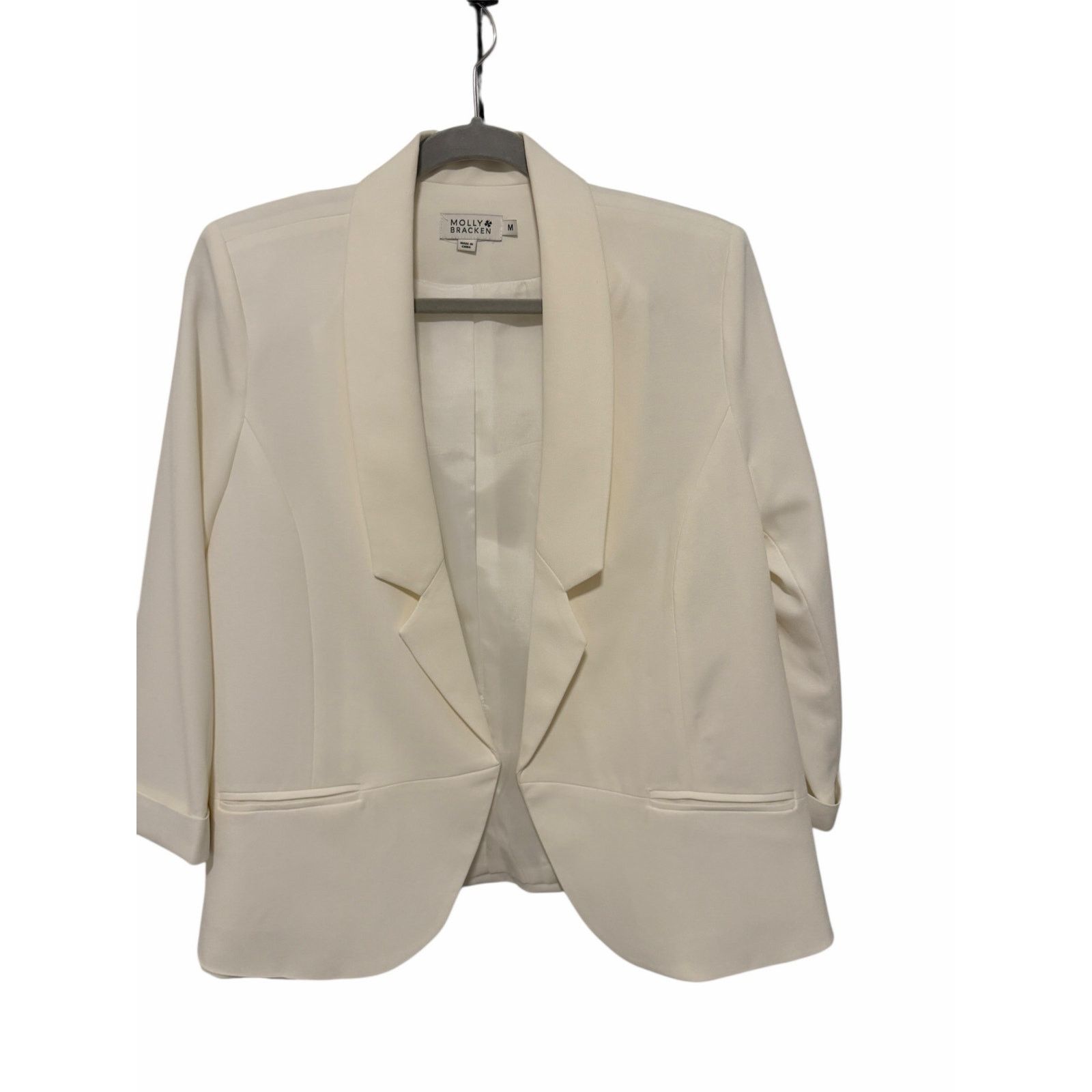 Other Molly Bracken White 3/4 Sleeve Faux Pocket Open Front Blazer Size M / US 6-8 / IT 42-44 - 4 Thumbnail