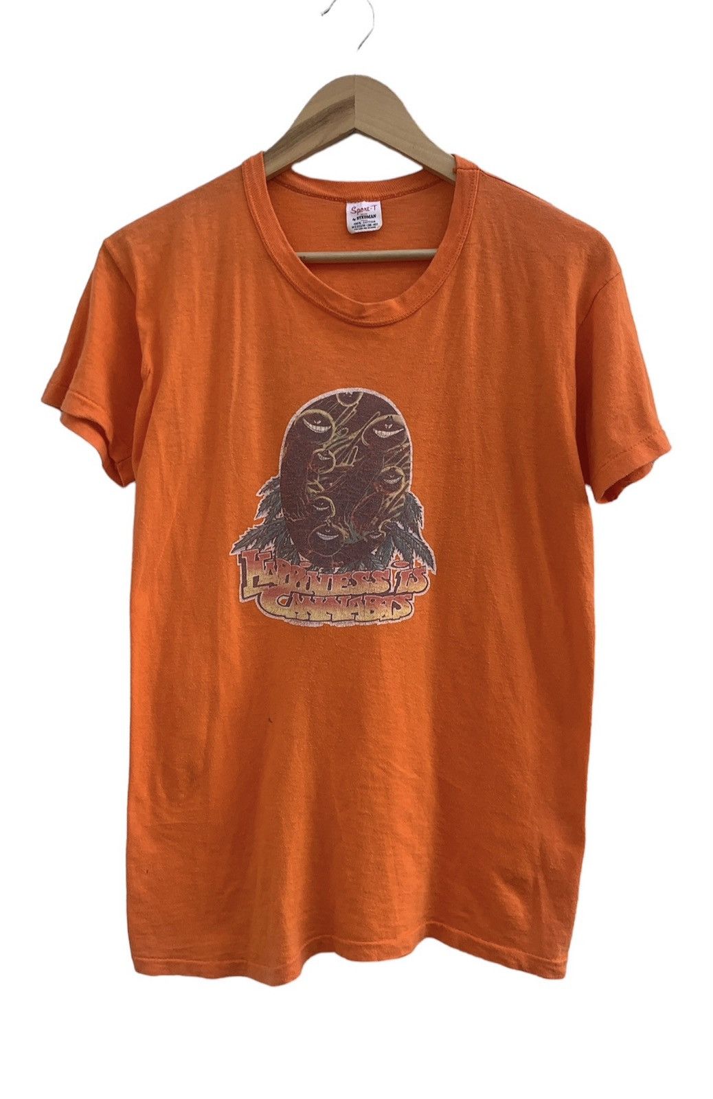 image of Made In USA Vintage 1970S Happiness Is Cannabis Weed T Shirt in Orange, Men's (Size Medium)