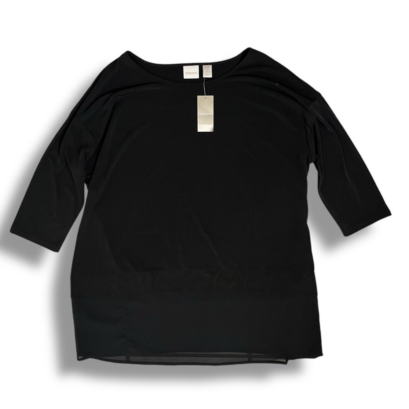 Chicos Chico’s black layered woven hem top with 3/4 NWT Size XL / US 12-14 / IT 48-50 - 4 Thumbnail