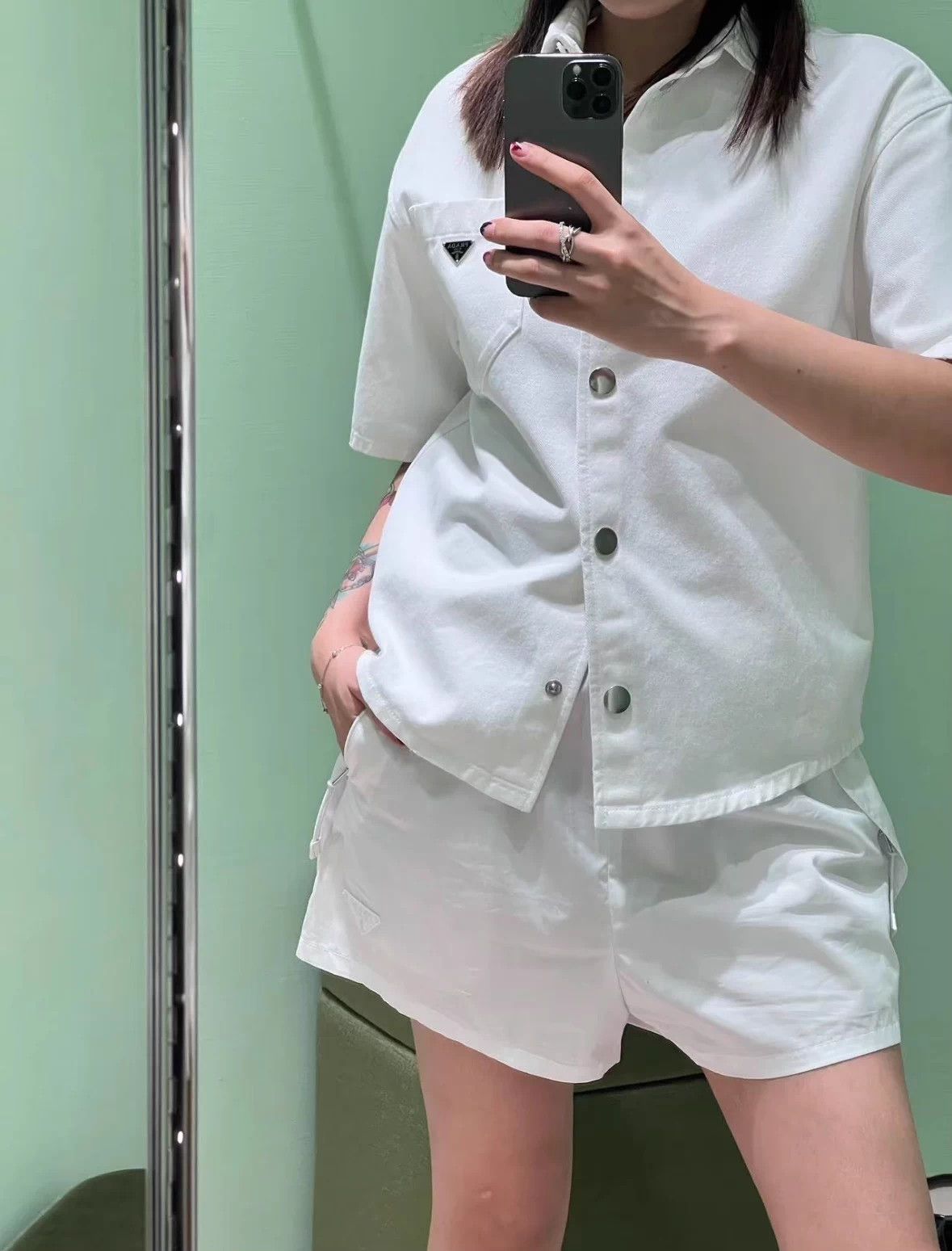 Prada Prada Vintage Triangle Logo White Short-Sleeve Denim 36 Size XS / US 0-2 / IT 36-38 - 6 Thumbnail