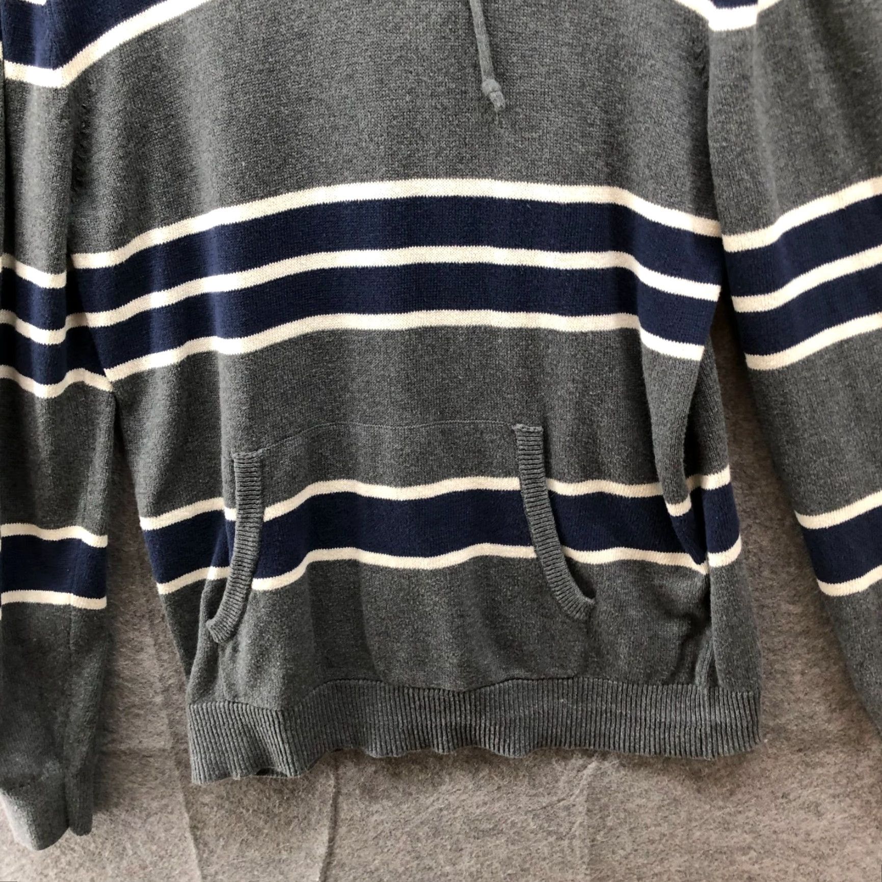 Gap Gap Pullover Hoodie Sweater Mens M Gray Striped Cotton Knit Size US M / EU 48-50 / 2 - 4 Thumbnail
