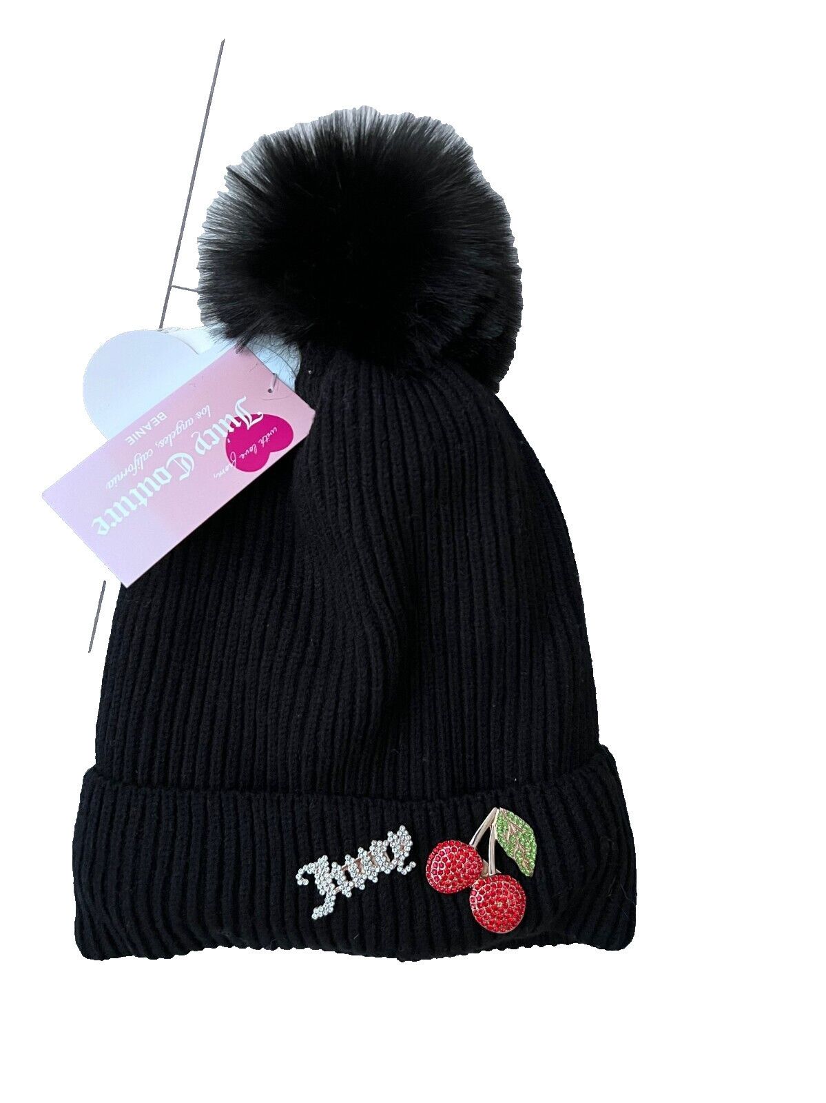 Juicy Couture Juicy Couture Cherries Brooch Cuff Rib Pom Beanie Knit Hat Size ONE SIZE - 1 Thumbnail