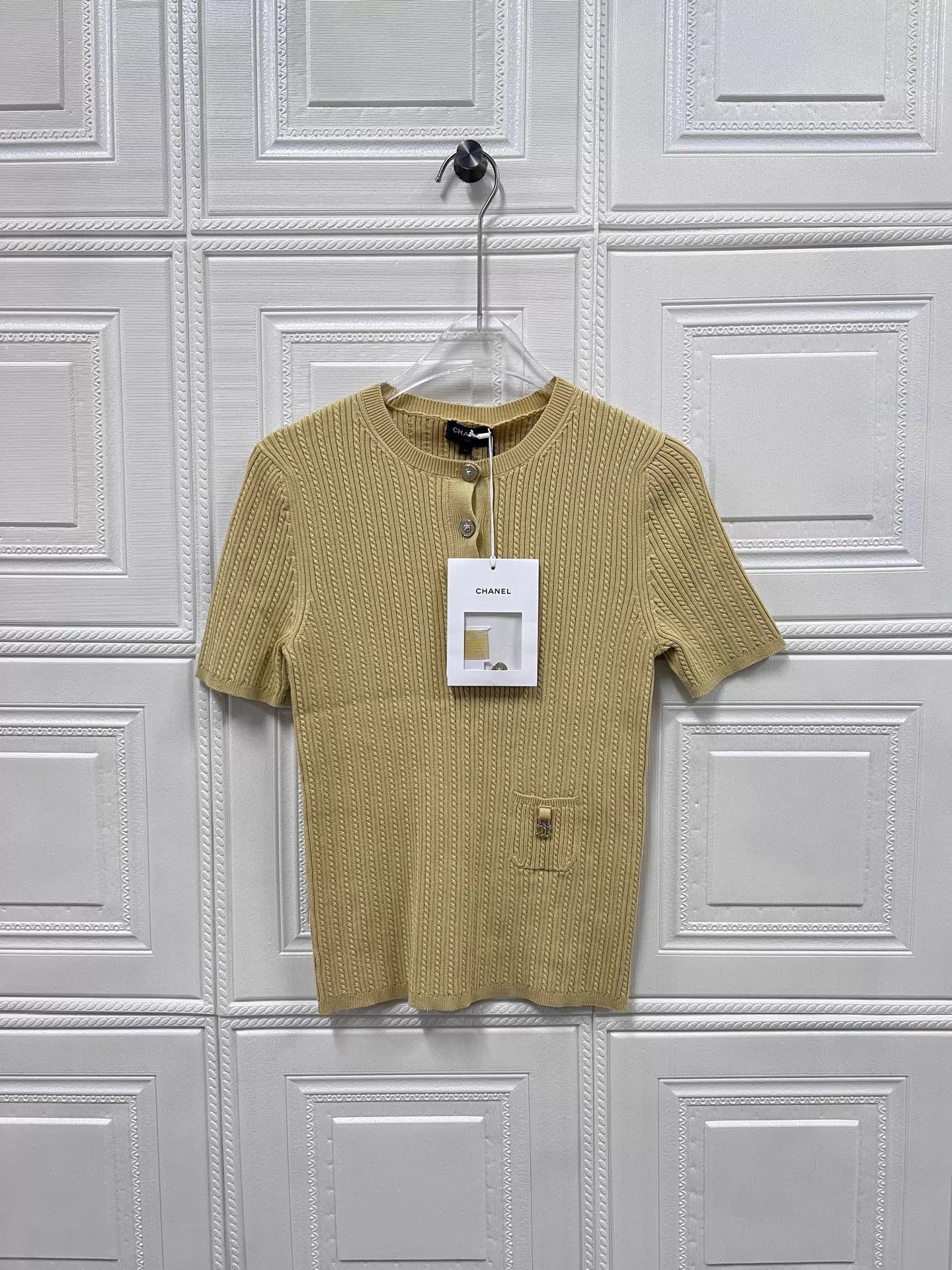 Chanel Chanel Women's Yellow Logo Crystal Crewneck Knit Tee 36 New Size XS / US 0-2 / IT 36-38 - 1 Thumbnail