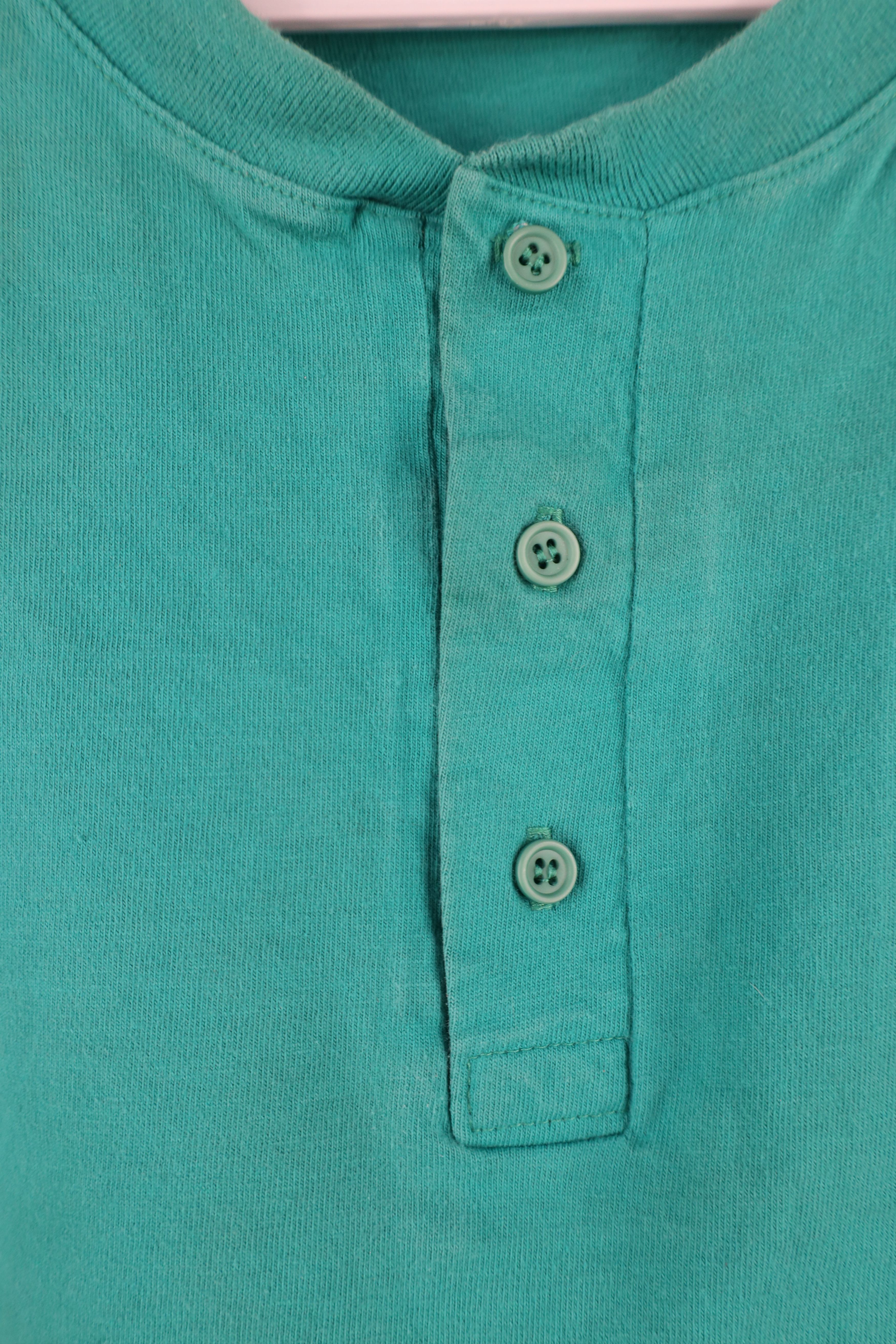 Hanes × Vintage Vintage 80s 90s Hanes Blank Cotton Henley T-Shirt Teal Size US XL / EU 56 / 4 - 4 Thumbnail