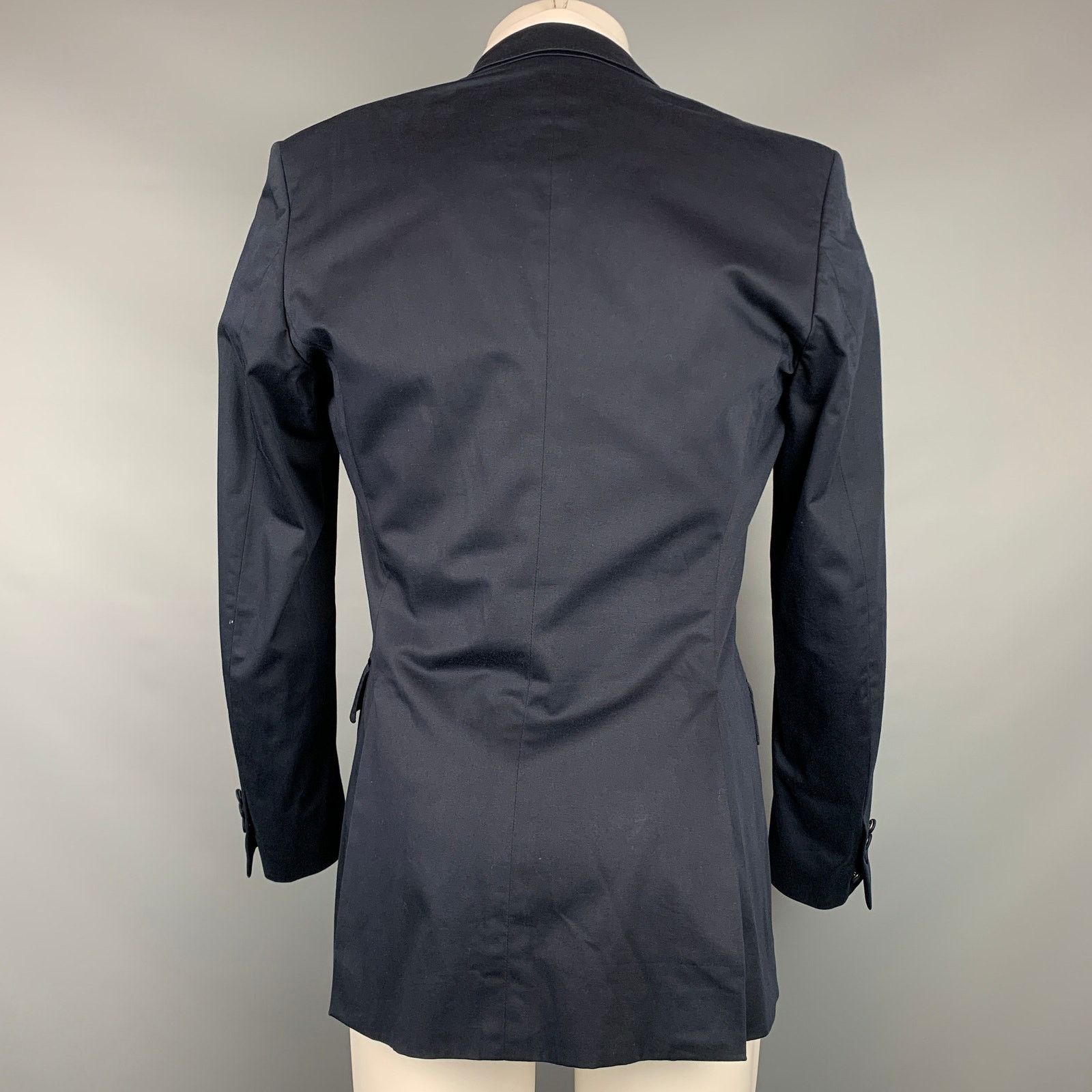 Burberry Size 36 Navy Cotton Blend Peak Lapel Tuxedo Sport Coat Size 36R - 3 Thumbnail