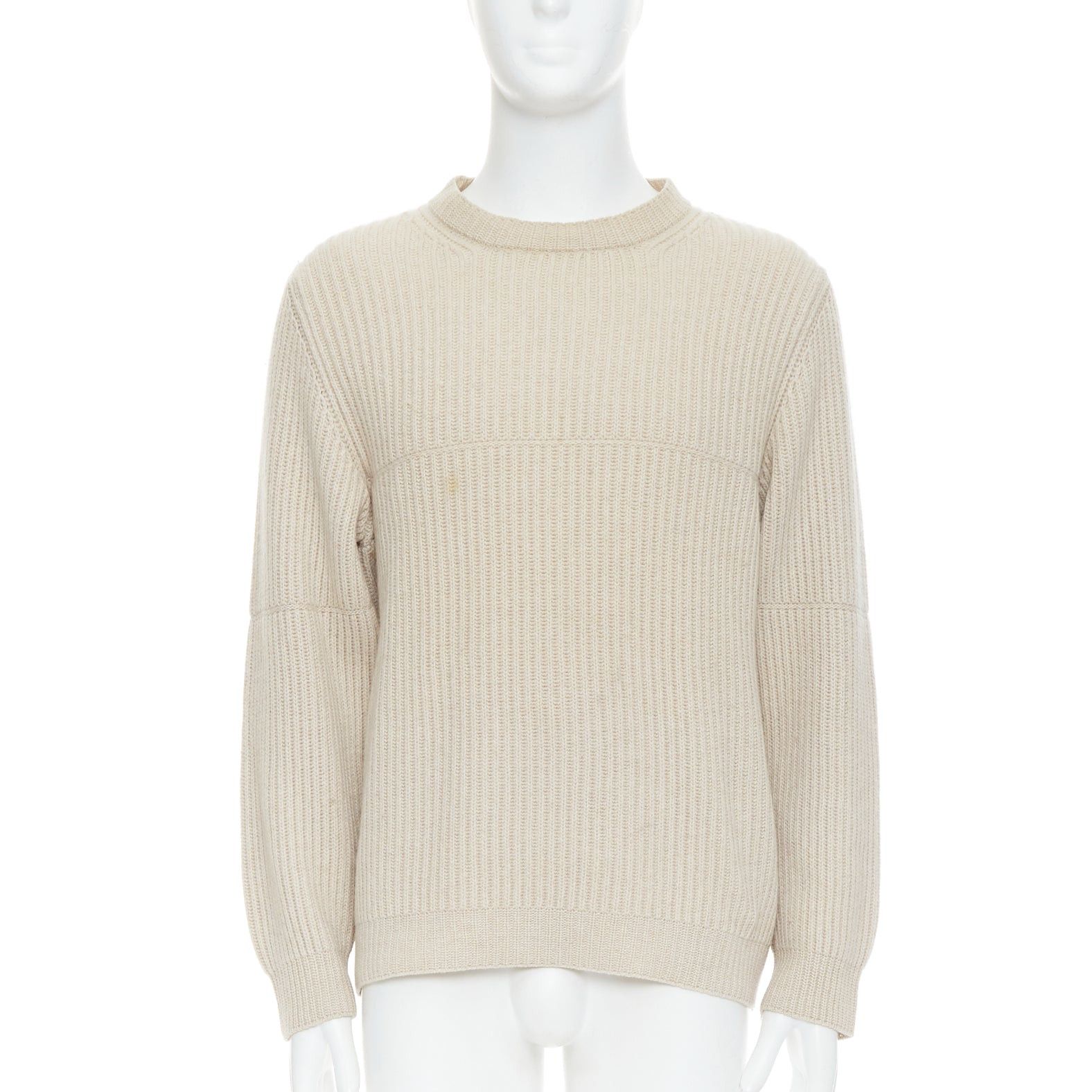 Ermenegildo Zegna ERMENEGILDO ZEGNA Pure Casshmere beige panelled rib sweater EU48 M Size US M / EU 48-50 / 2 - 1 Thumbnail