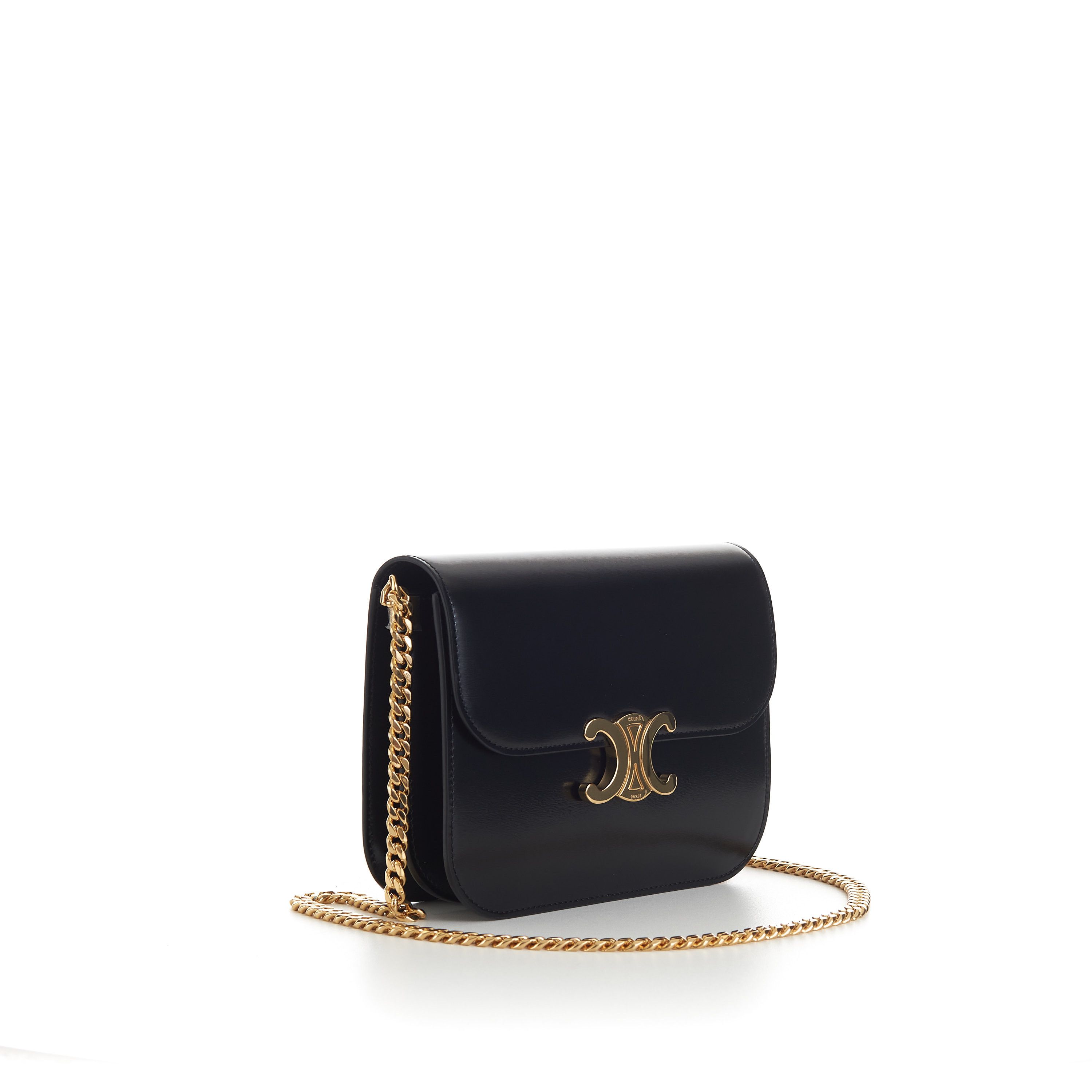 Celine Black College Triomphe Bag - Shiny Calfskin, Chain Strap Size ONE SIZE - 11 Thumbnail