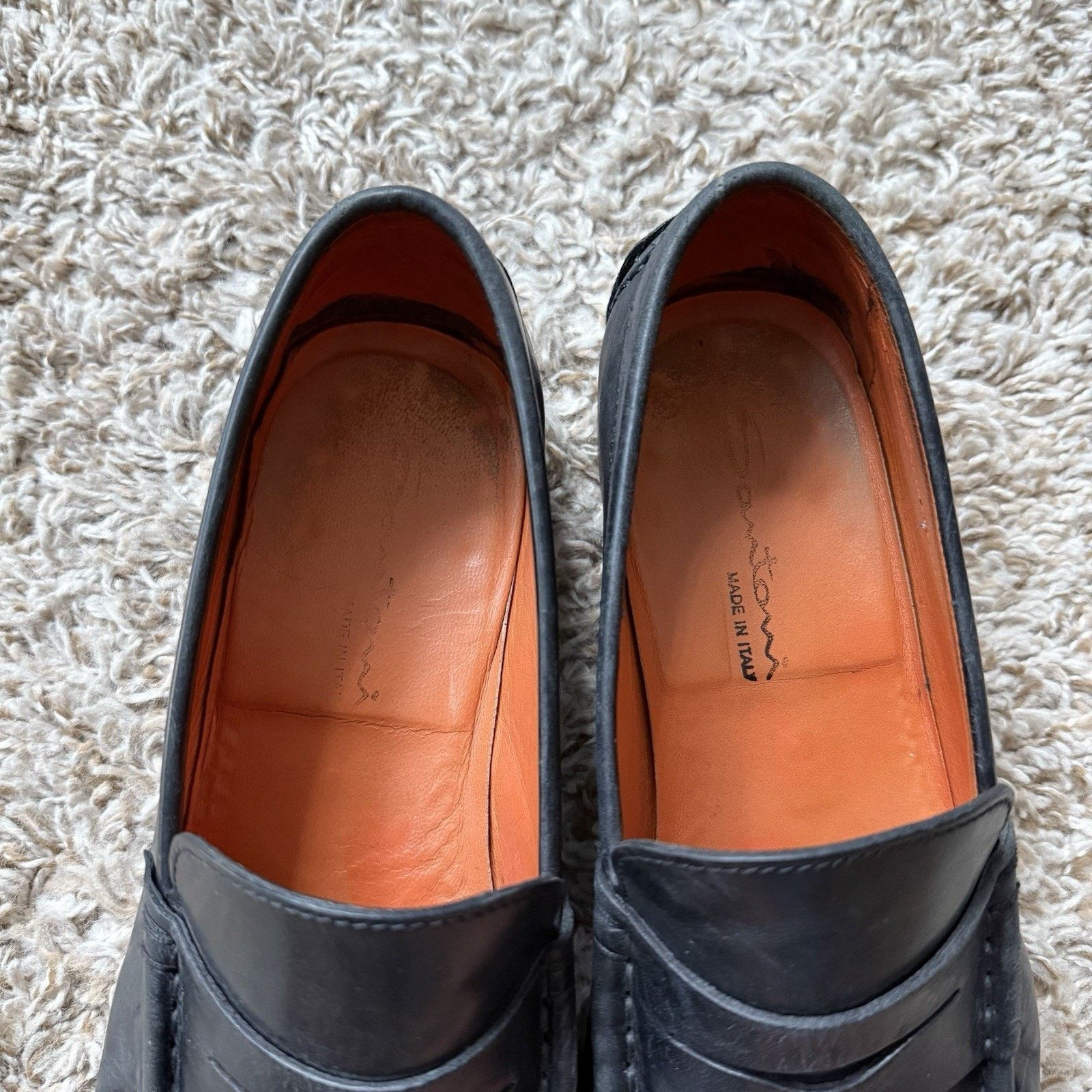 Santoni Santoni Slip On Black Leather Penny Loafers Made In Italy Size US 10 / EU 43 - 6 Thumbnail