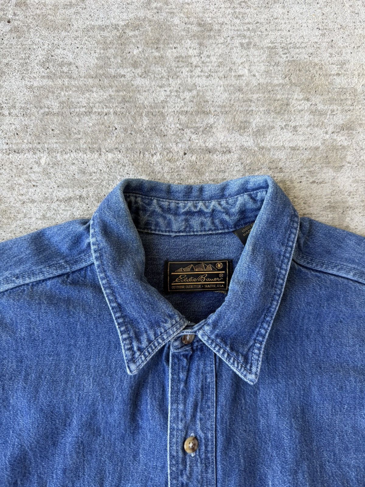 Eddie Bauer 90s Denim Overshirt Made In USA Button Up Western Size US L / EU 52-54 / 3 - 3 Thumbnail