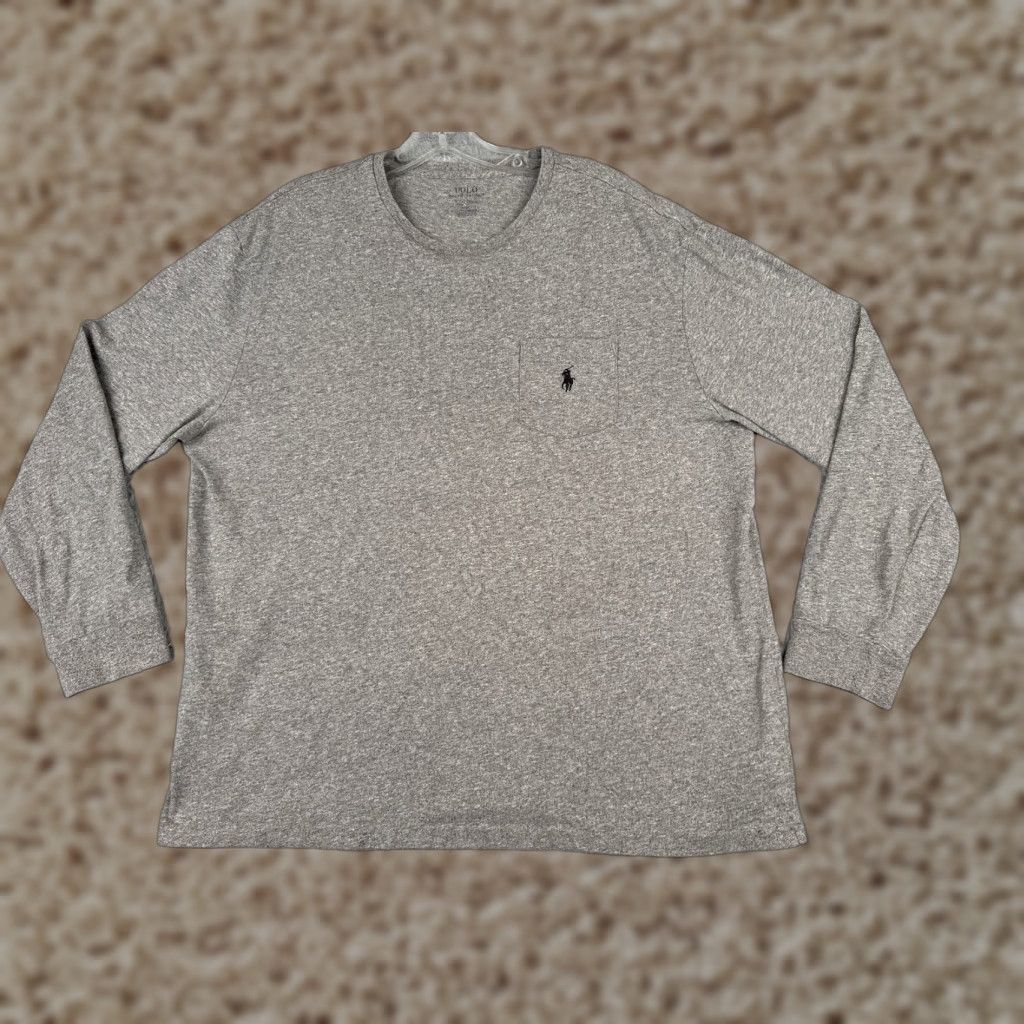 Ralph Lauren VINTAGE Polo Ralph Lauren Shirt Men’s L Gray Long Sleeve Crew 100% Cotton Pocket Logo Embroidered Navy Sports Classic Mens Size US L / EU 52-54 / 3 - 1 Thumbnail